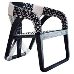 Outdoor Woven Rope Dining Chair In Black Teak