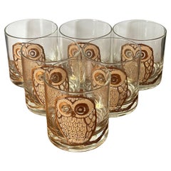 Set of Six Owl Cocktail Glasses by Georges Briard
