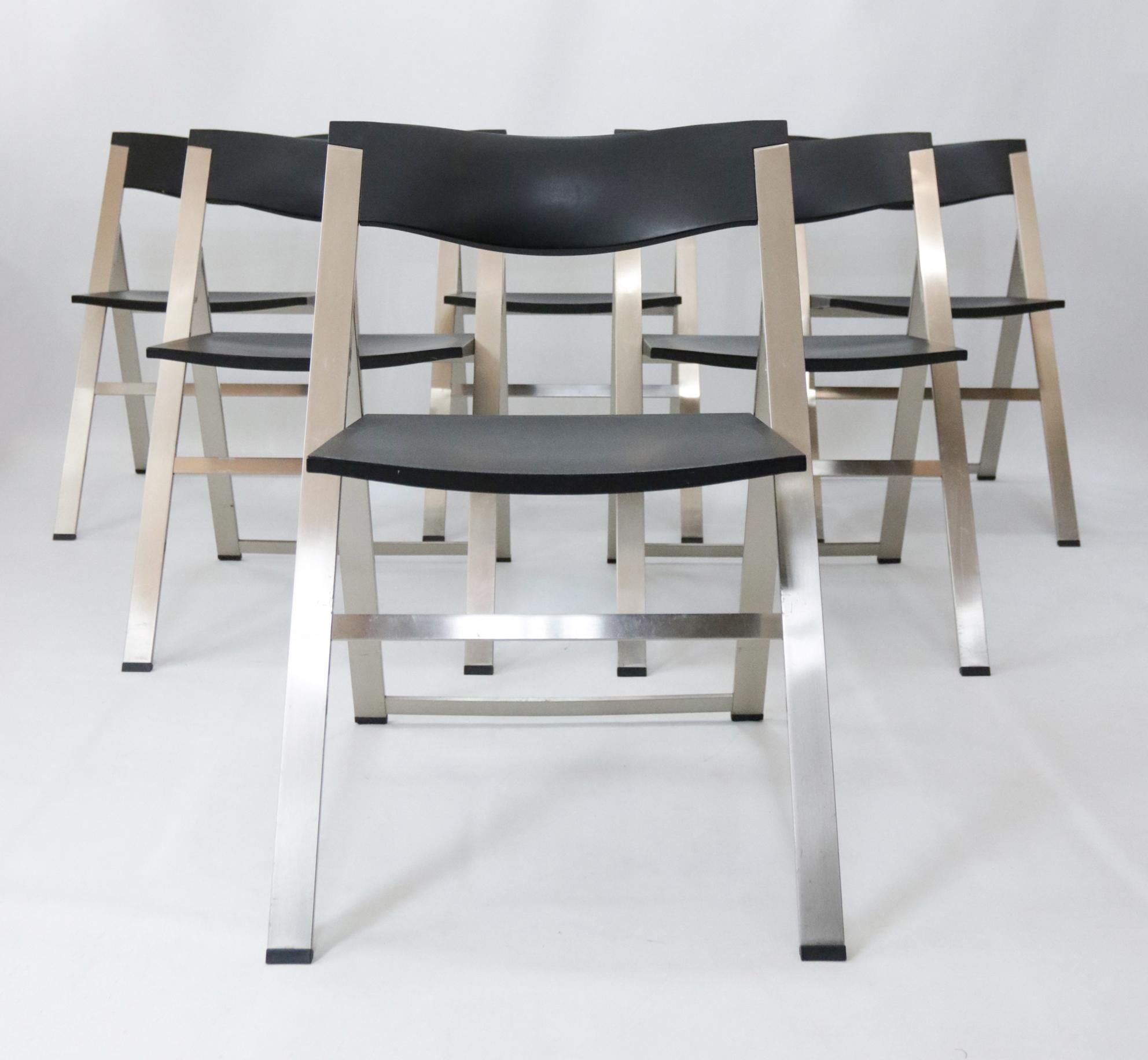 Brushed Set of Six P08 Folding Chairs by Justus Kolberg for Tecno, Italy For Sale