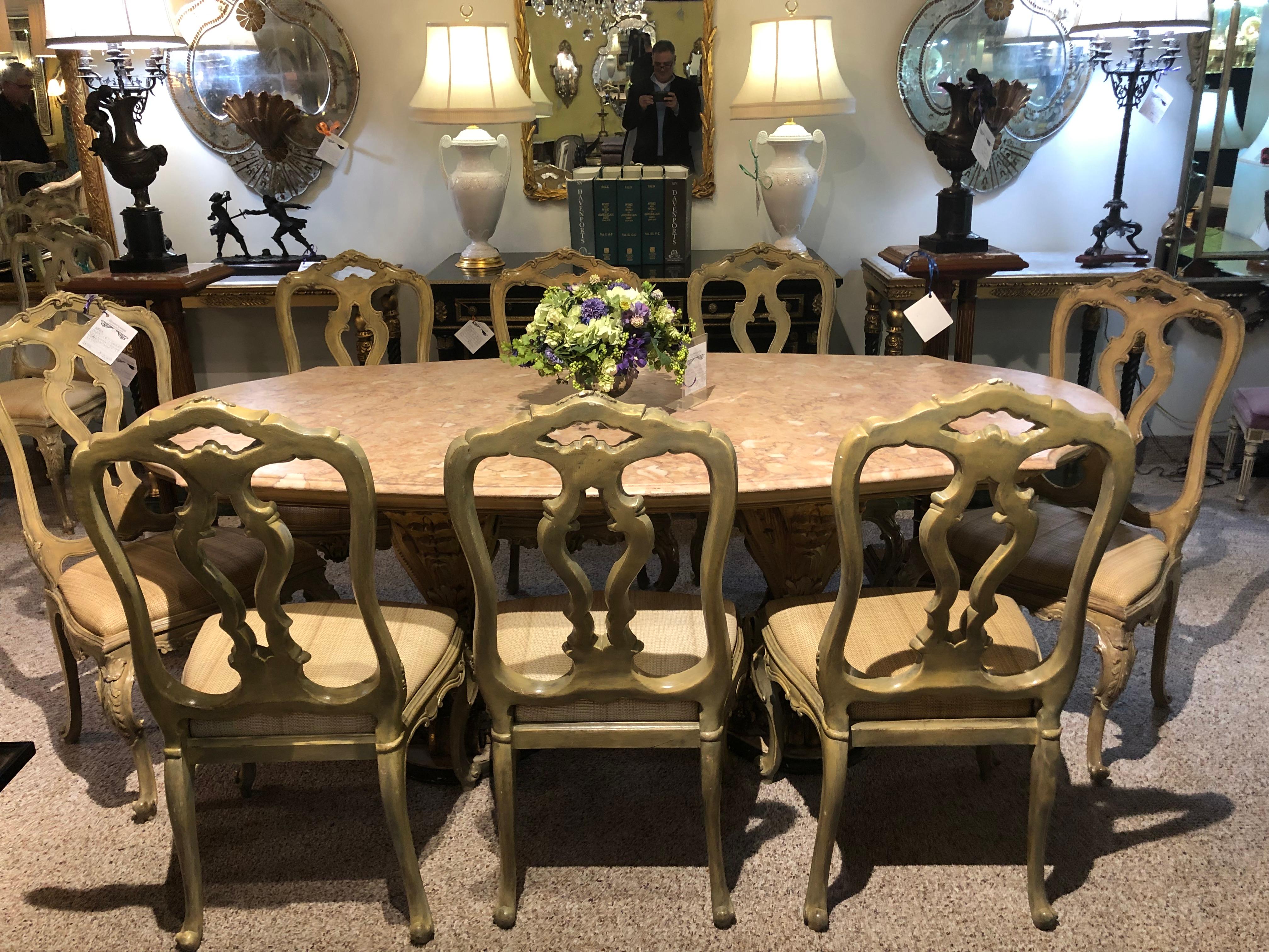 Set of Six Paint Decorated Italian Rococo Dining Room Chairs 2