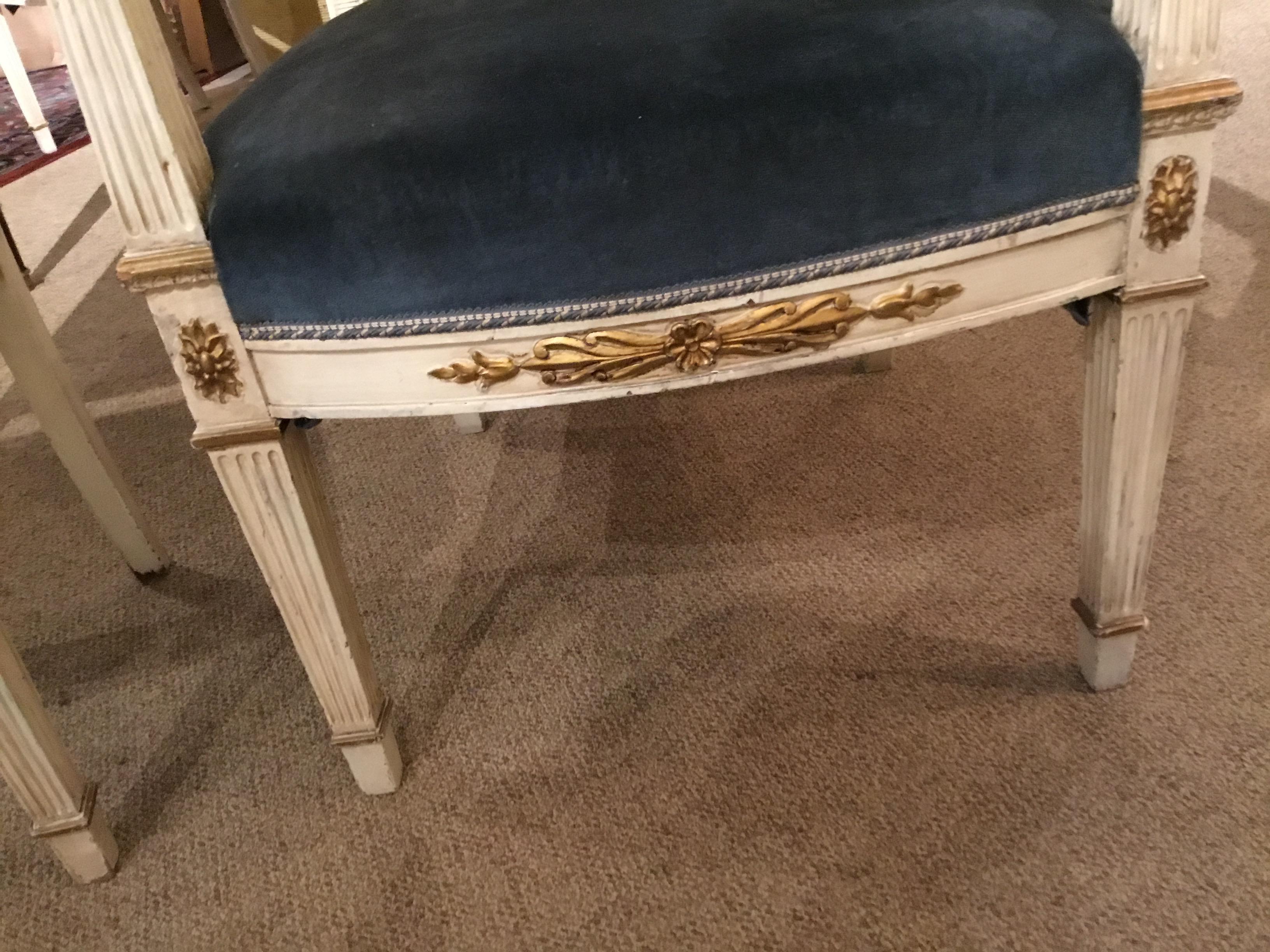 Set of Six Painted Antique Empire Style Dining Chairs with Gilt Embellishments In Fair Condition In Houston, TX
