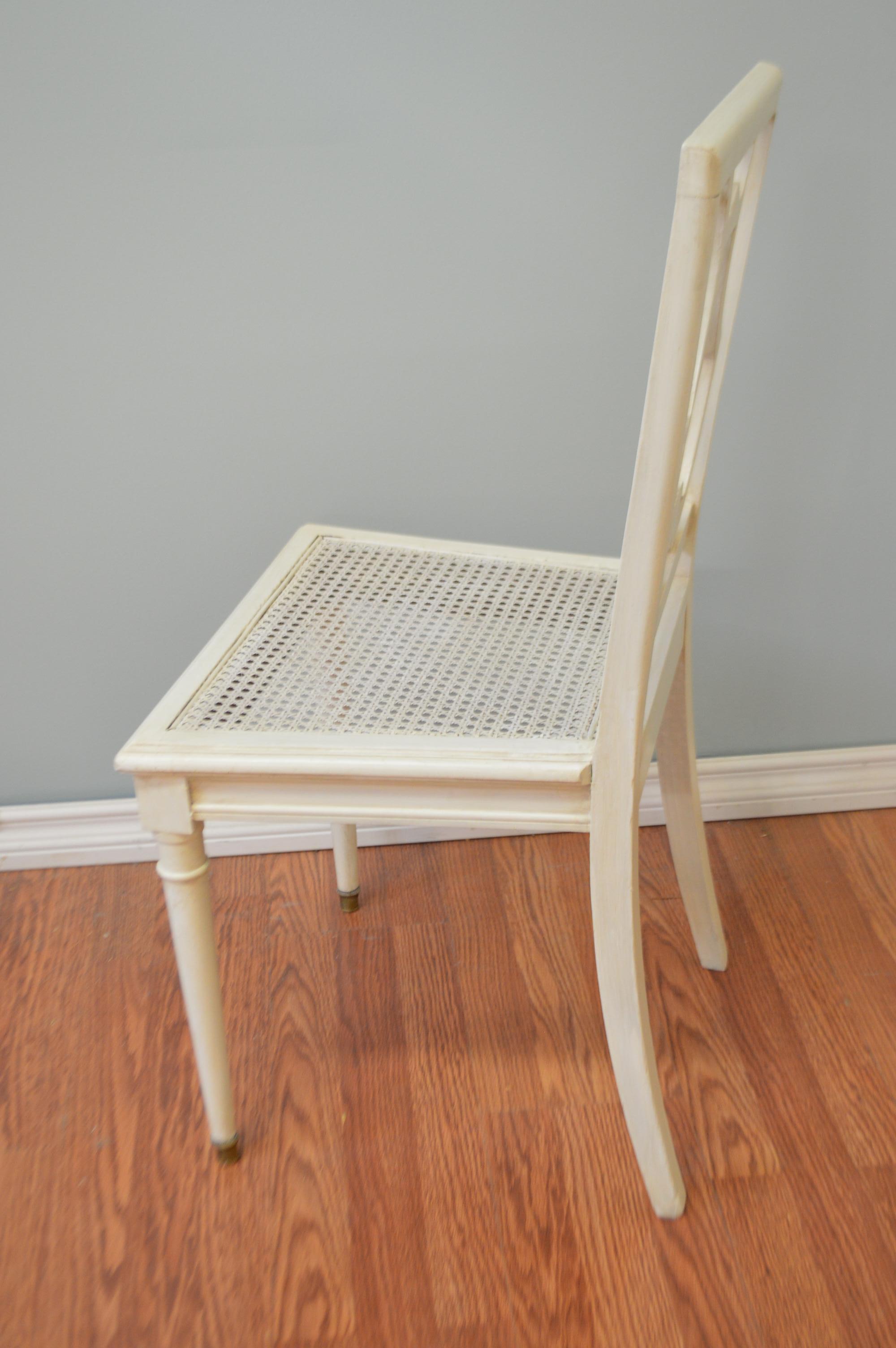 20th Century Set of Six Painted Lyre Back Dining Chairs with Caned Seat, Removable Cushions For Sale