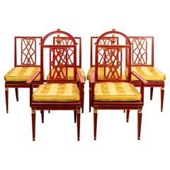 Set of Six Painted Red and Parcel Gilt Italian Dining Room Chairs