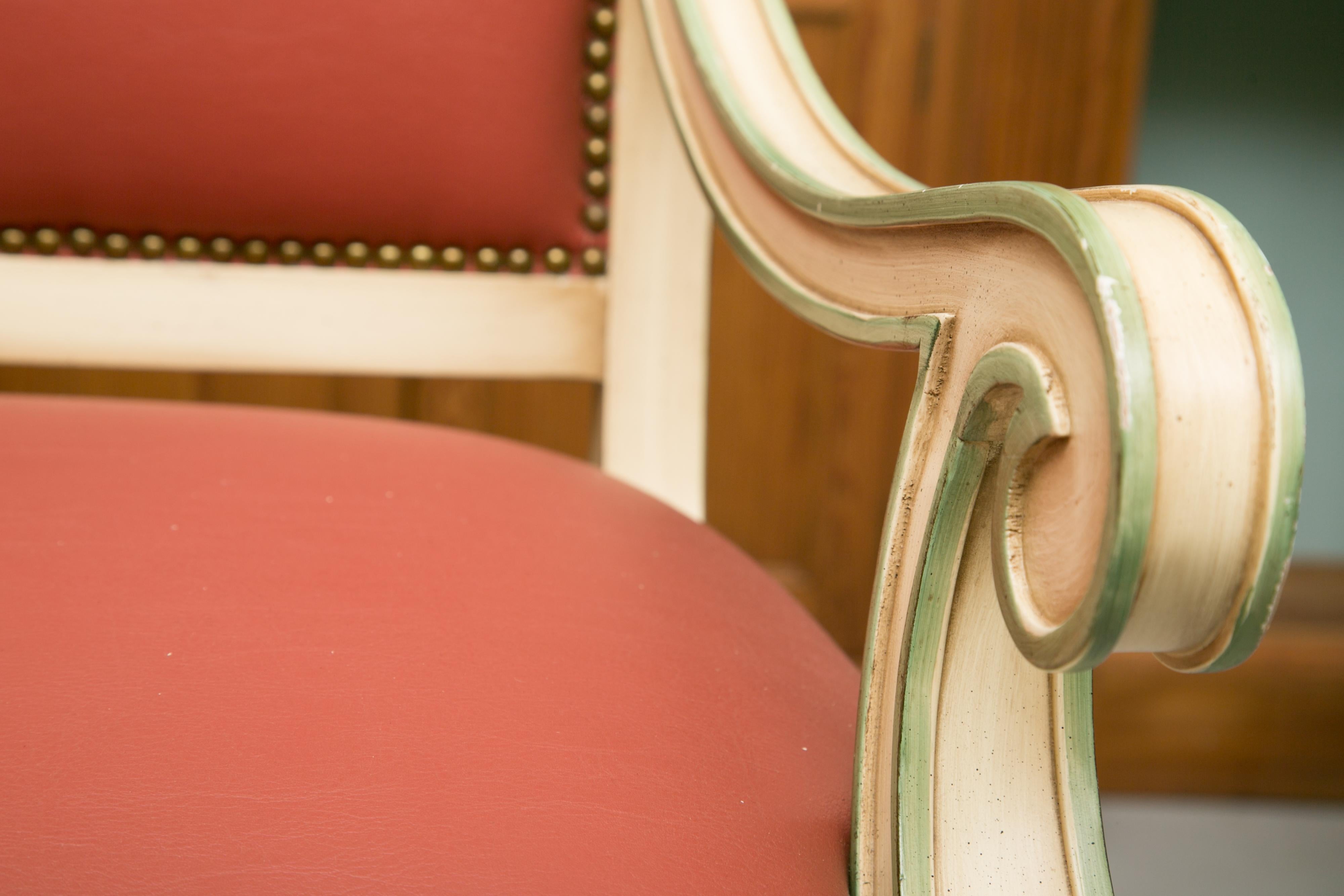 Leather Set of Six Painted Regency Style Dining Chairs