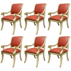 Vintage Set of Six Painted Regency Style Dining Chairs