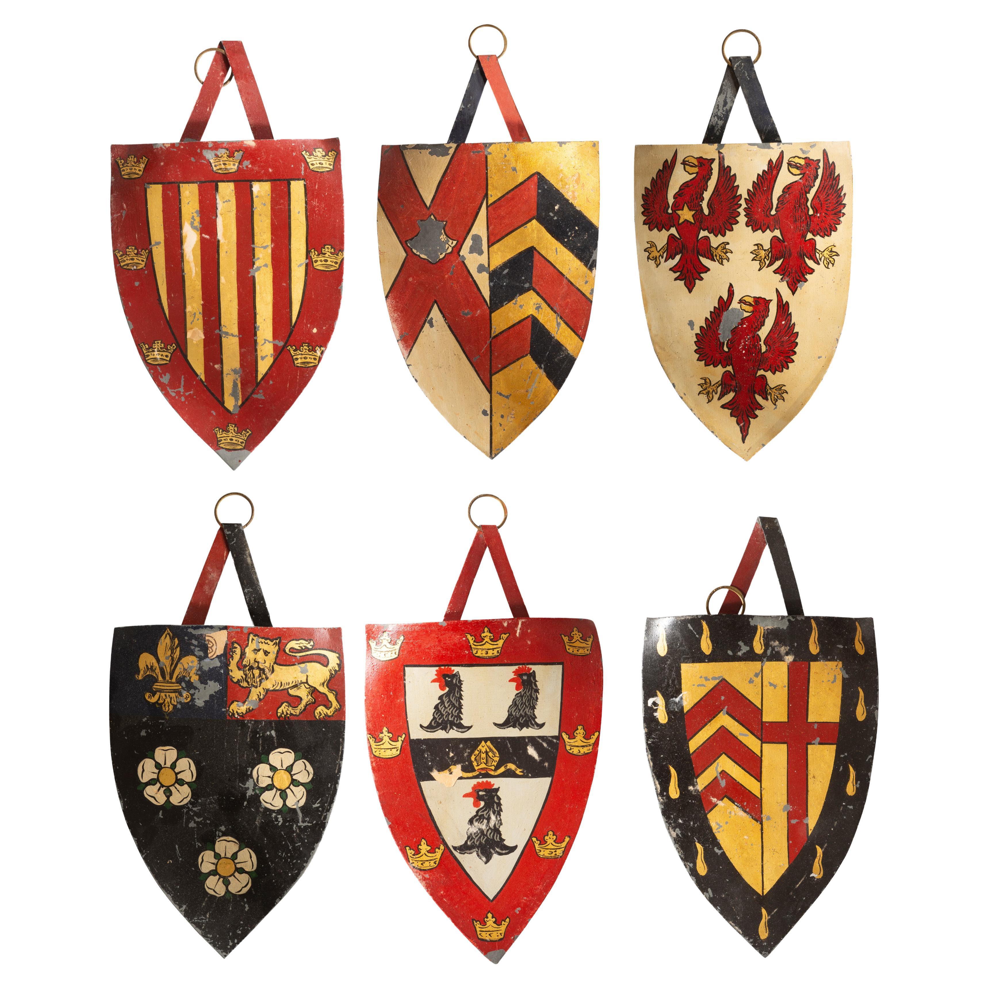 Set of Six Painted Tole Oxford and Cambridge College Crests For Sale