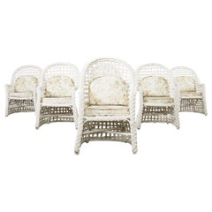 Set di sei poltrone da pranzo da giardino in vimini e rattan verniciato