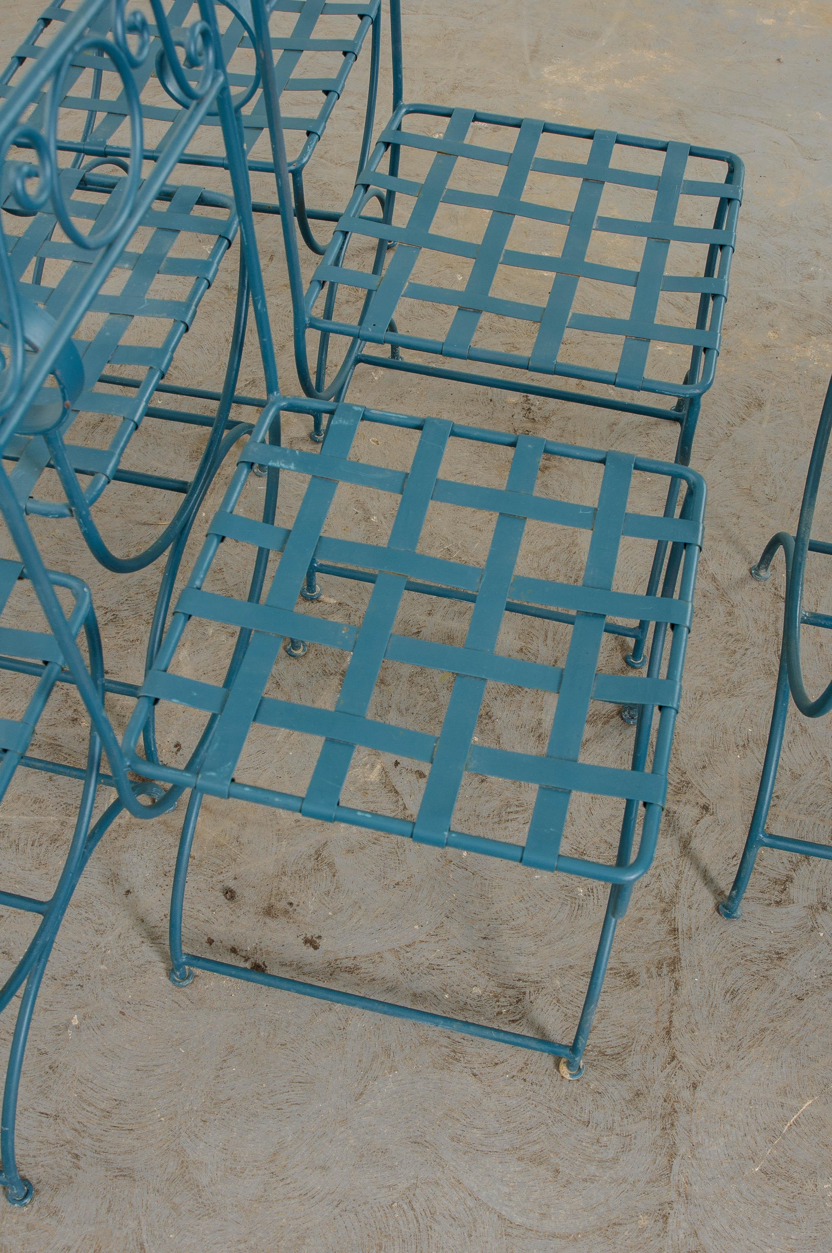 Set of Six Painted Wrought Iron French Garden Chairs 10