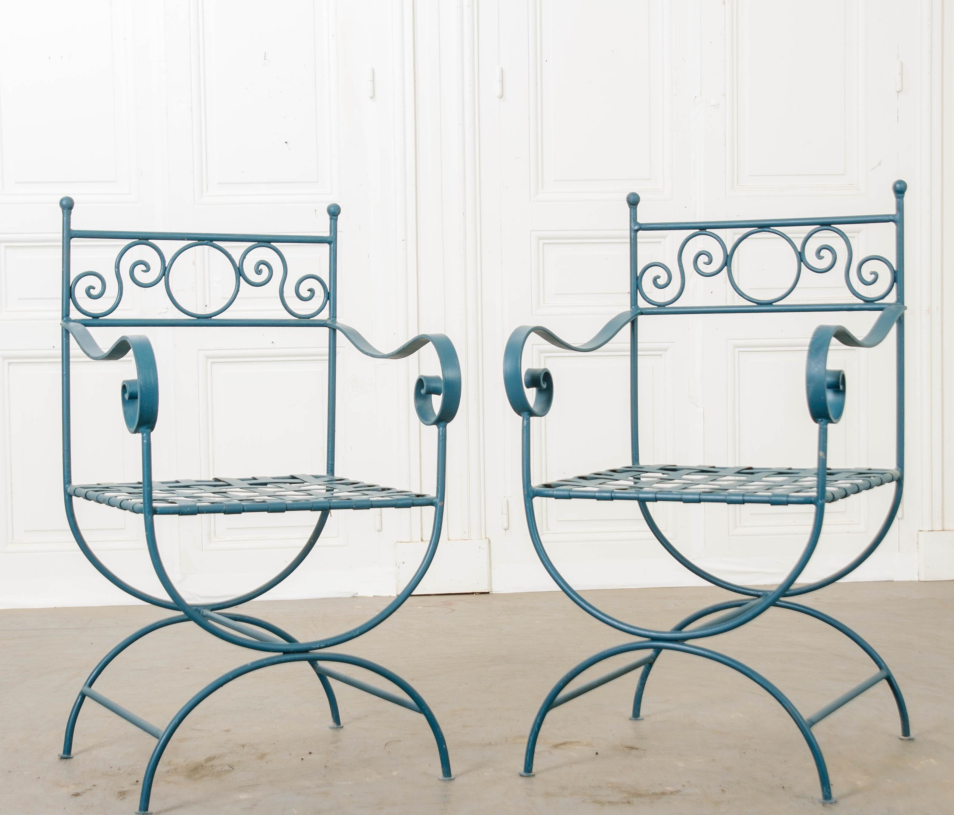Set of Six Painted Wrought Iron French Garden Chairs 2