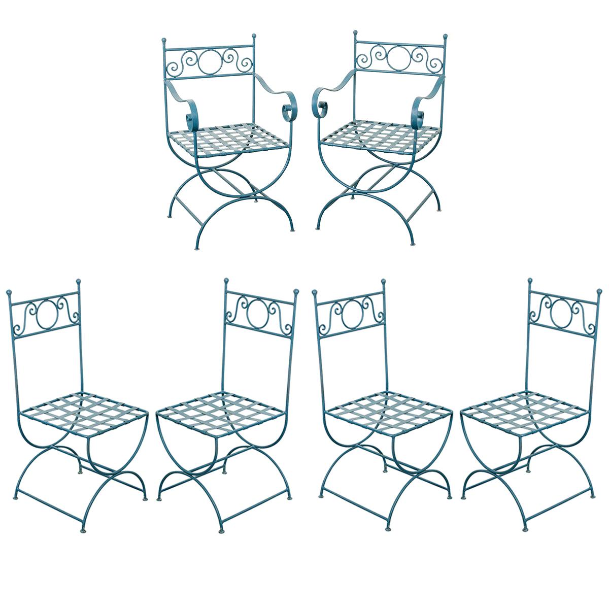 Set of Six Painted Wrought Iron French Garden Chairs