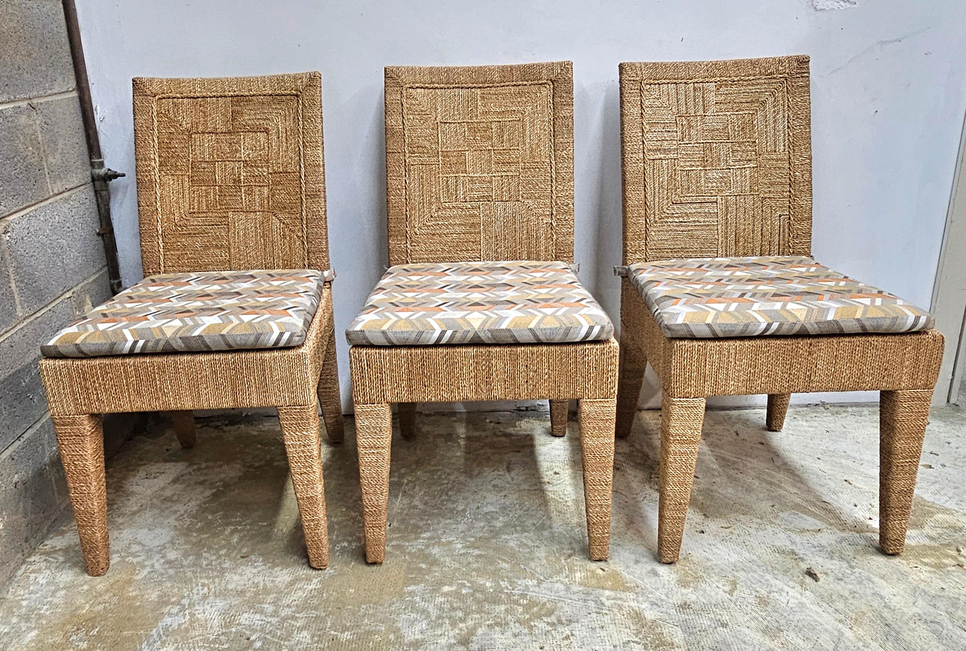 Set di sei sedie da pranzo Palecek in legno e abaca intrecciata di Vale in vendita 2