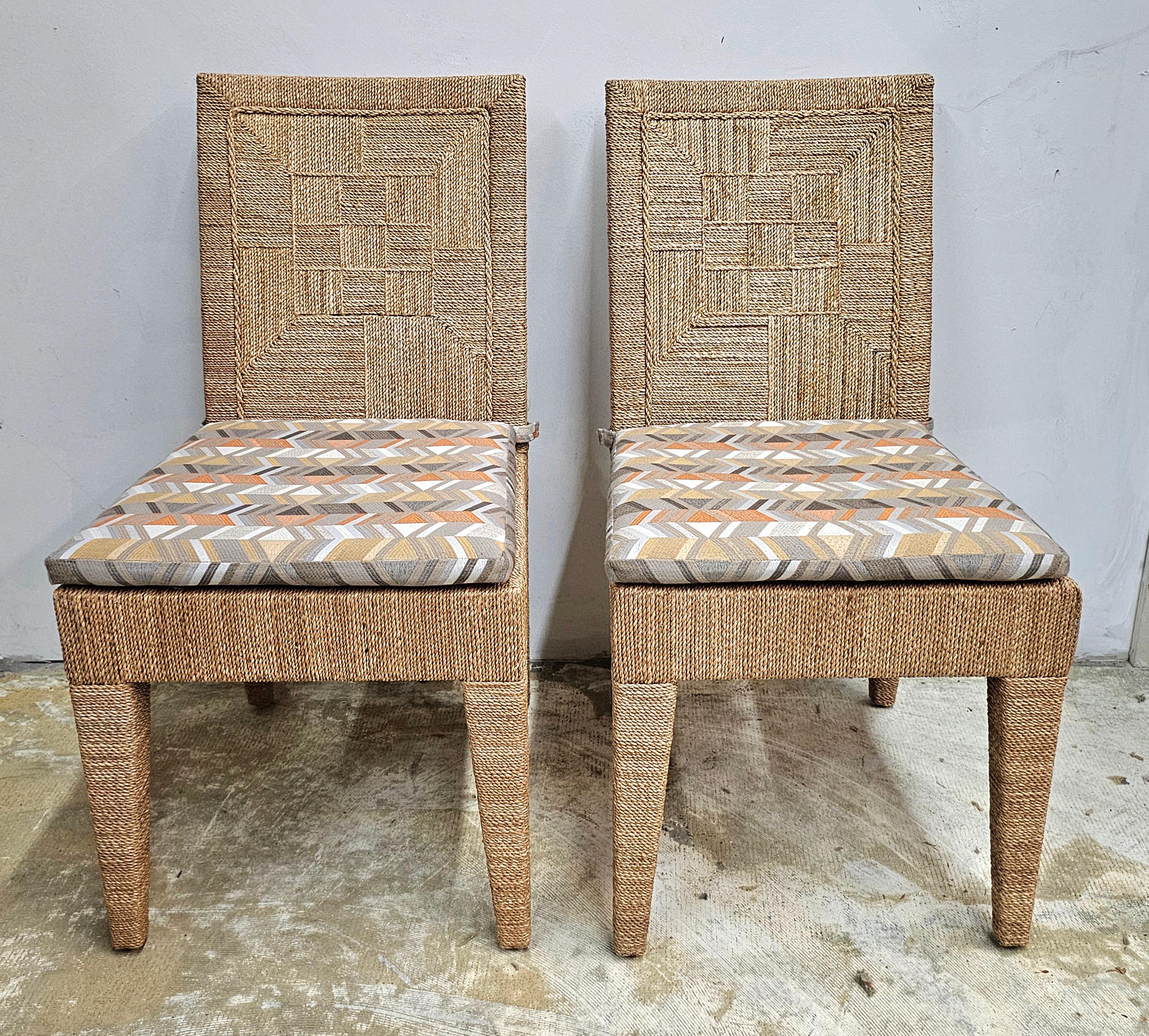 Set di sei sedie da pranzo Palecek in legno e abaca intrecciata di Vale in vendita 3