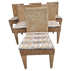 Set of Six Palecek Handcrafted Wood and Abaca Wrapped Vale Dining Chairs