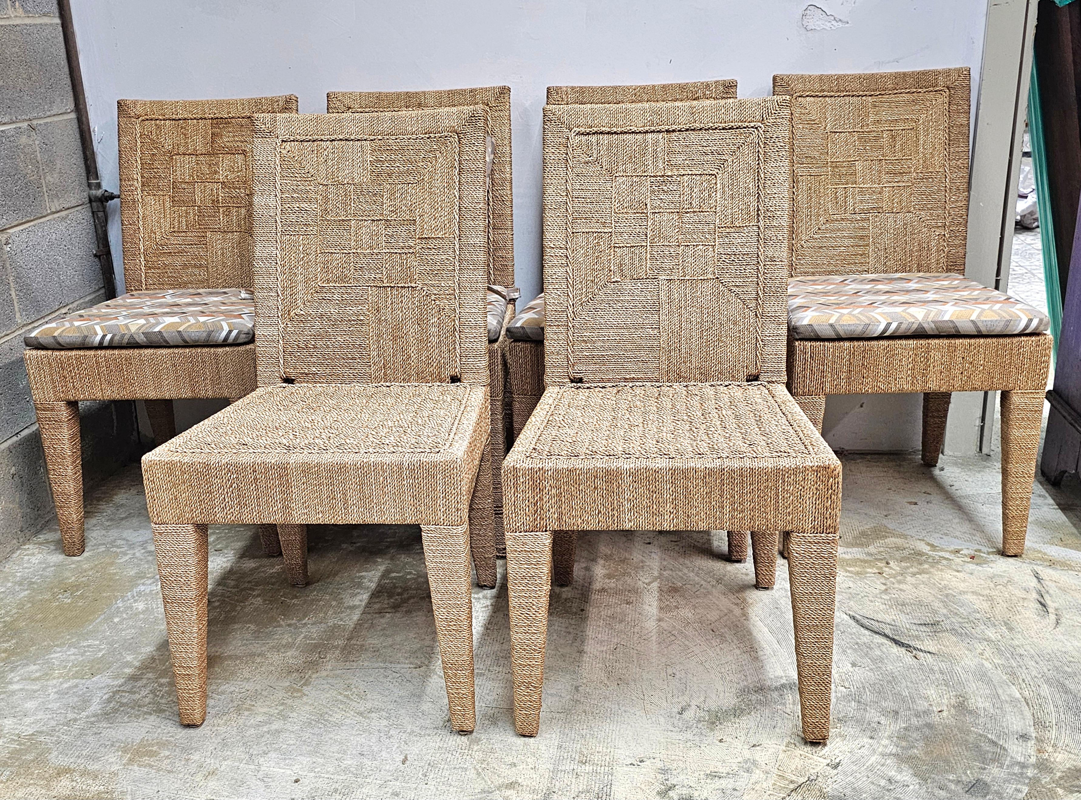 Americano Set di sei sedie da pranzo Palecek in legno e abaca intrecciata di Vale in vendita