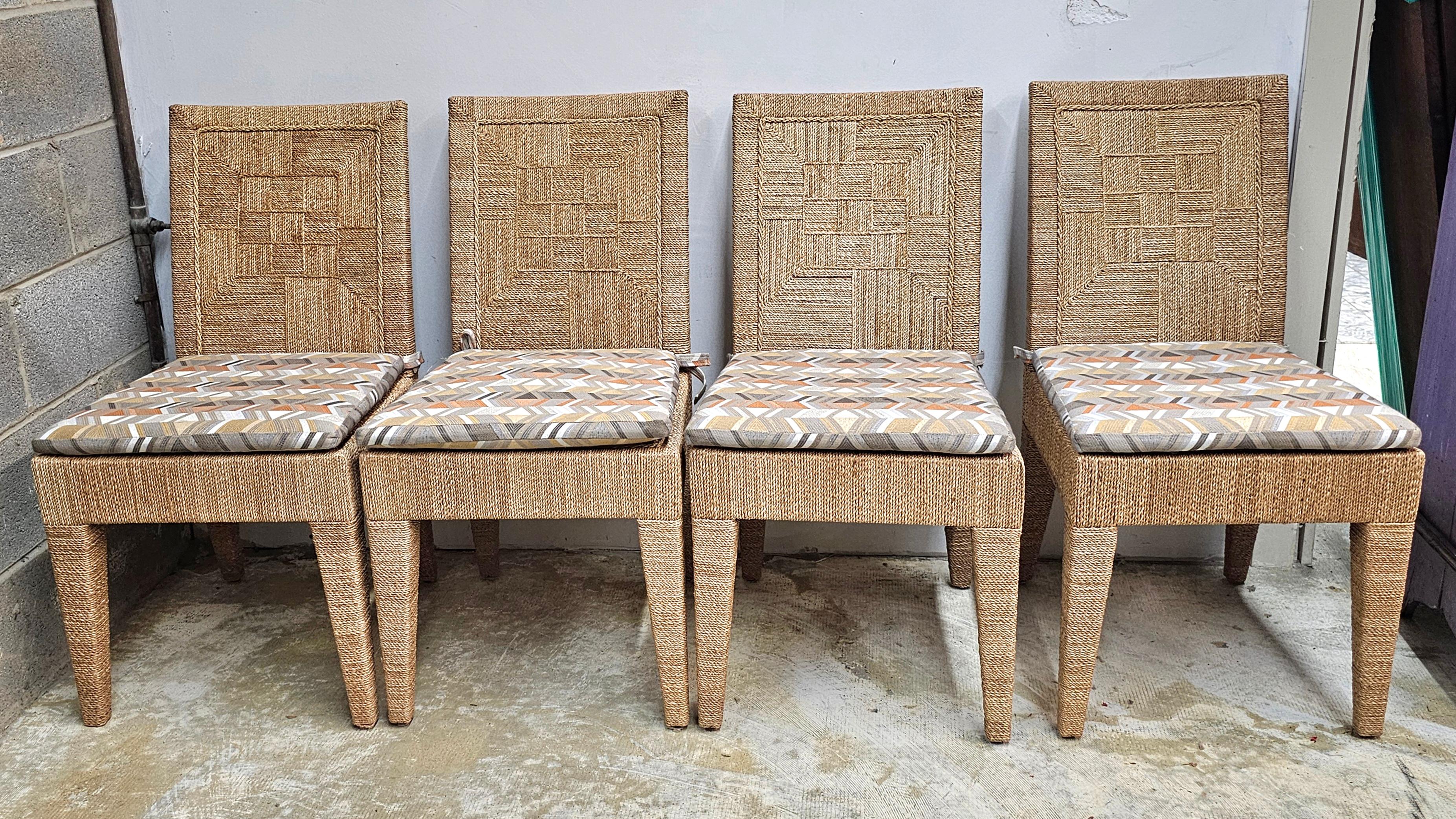Corda Set di sei sedie da pranzo Palecek in legno e abaca intrecciata di Vale in vendita