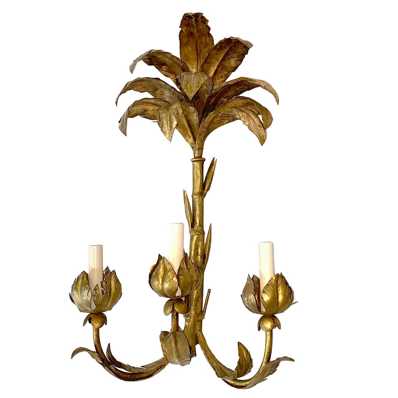 Set of Large Palm Frond Sconces, Sold per pair In Good Condition For Sale In New York, NY