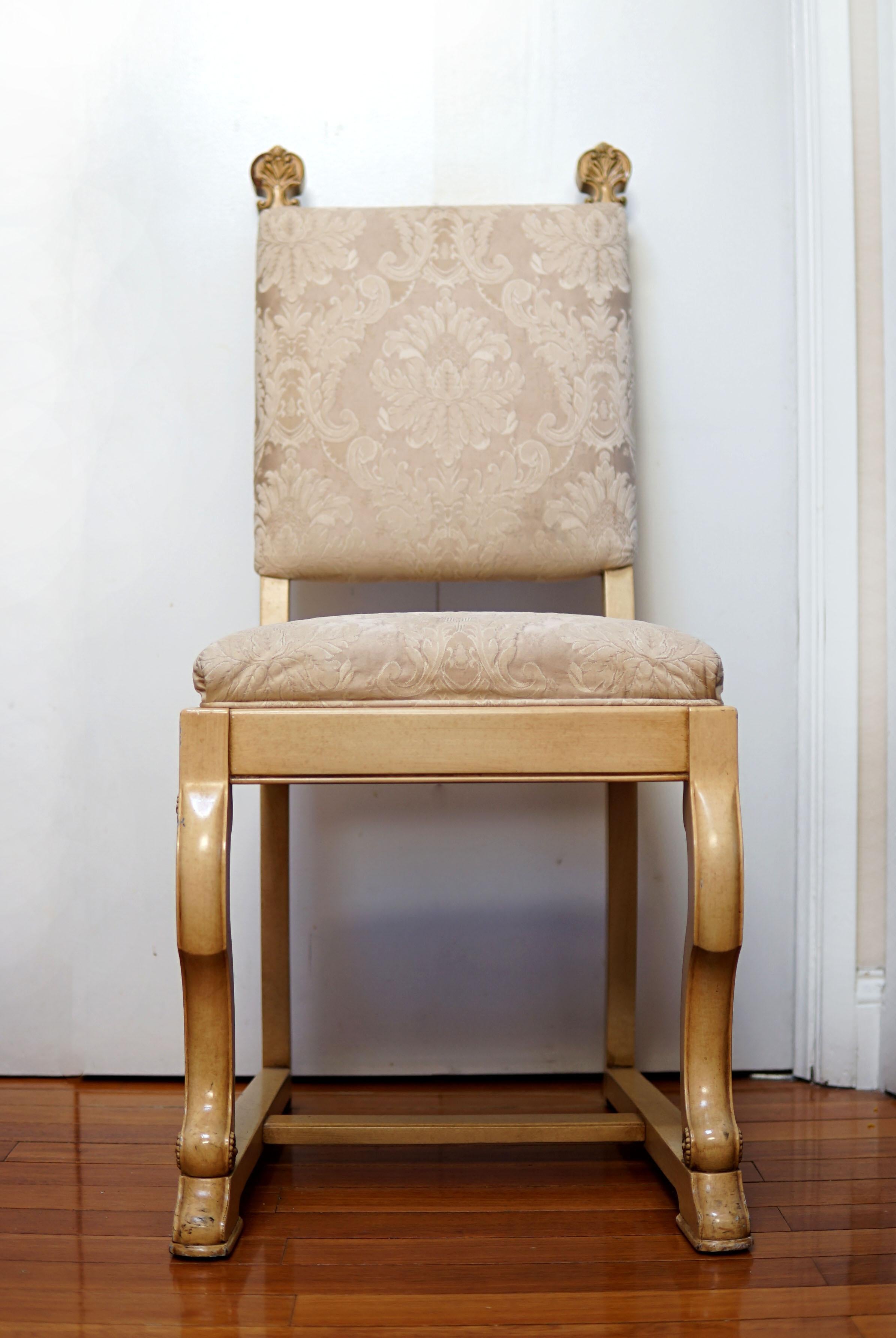 Set of Six Parcel Gilt Vintage Dining Chairs with Finials in the French Taste For Sale 4