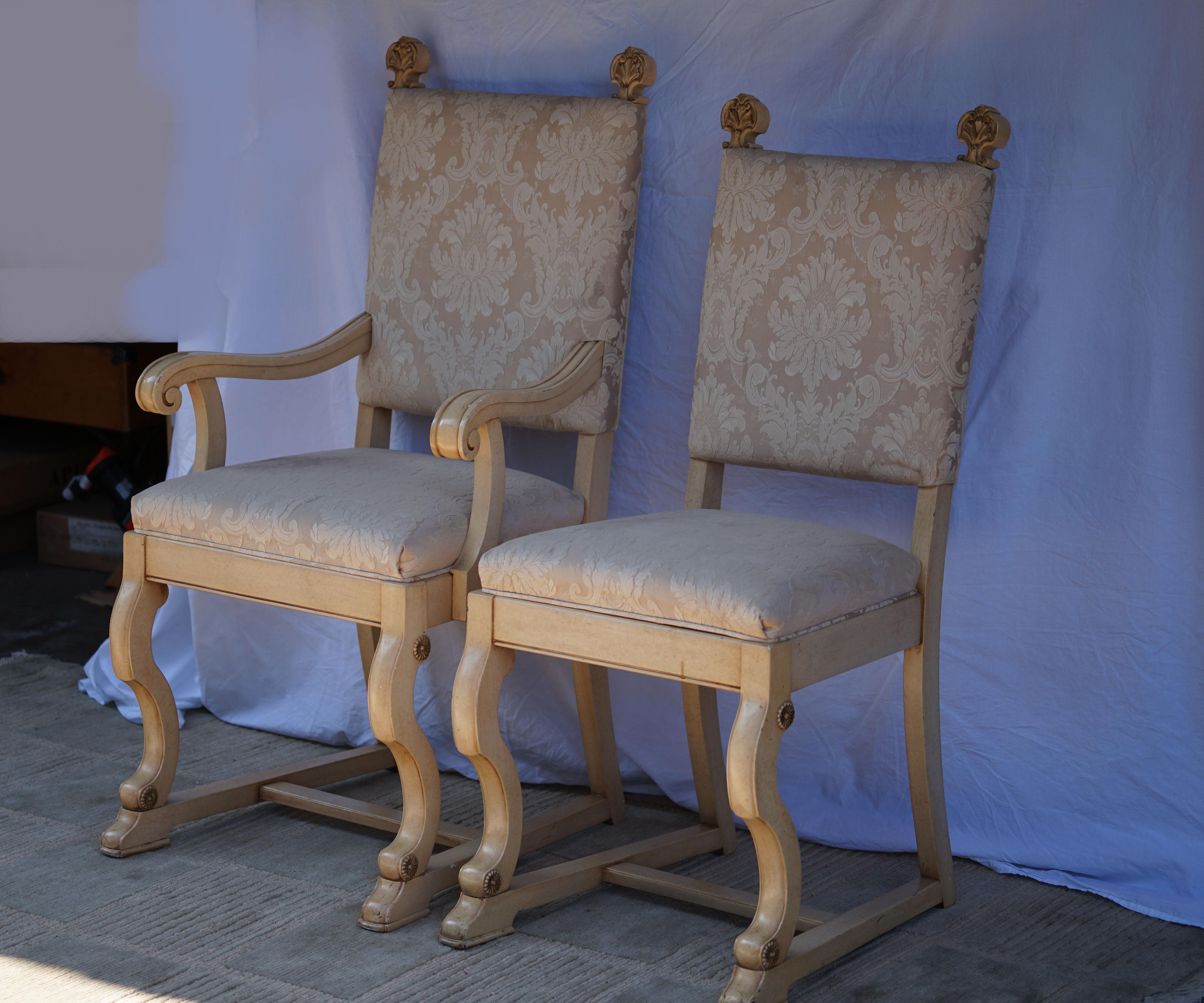 Set of Six Parcel Gilt Vintage Dining Chairs with Finials in the French Taste For Sale 1