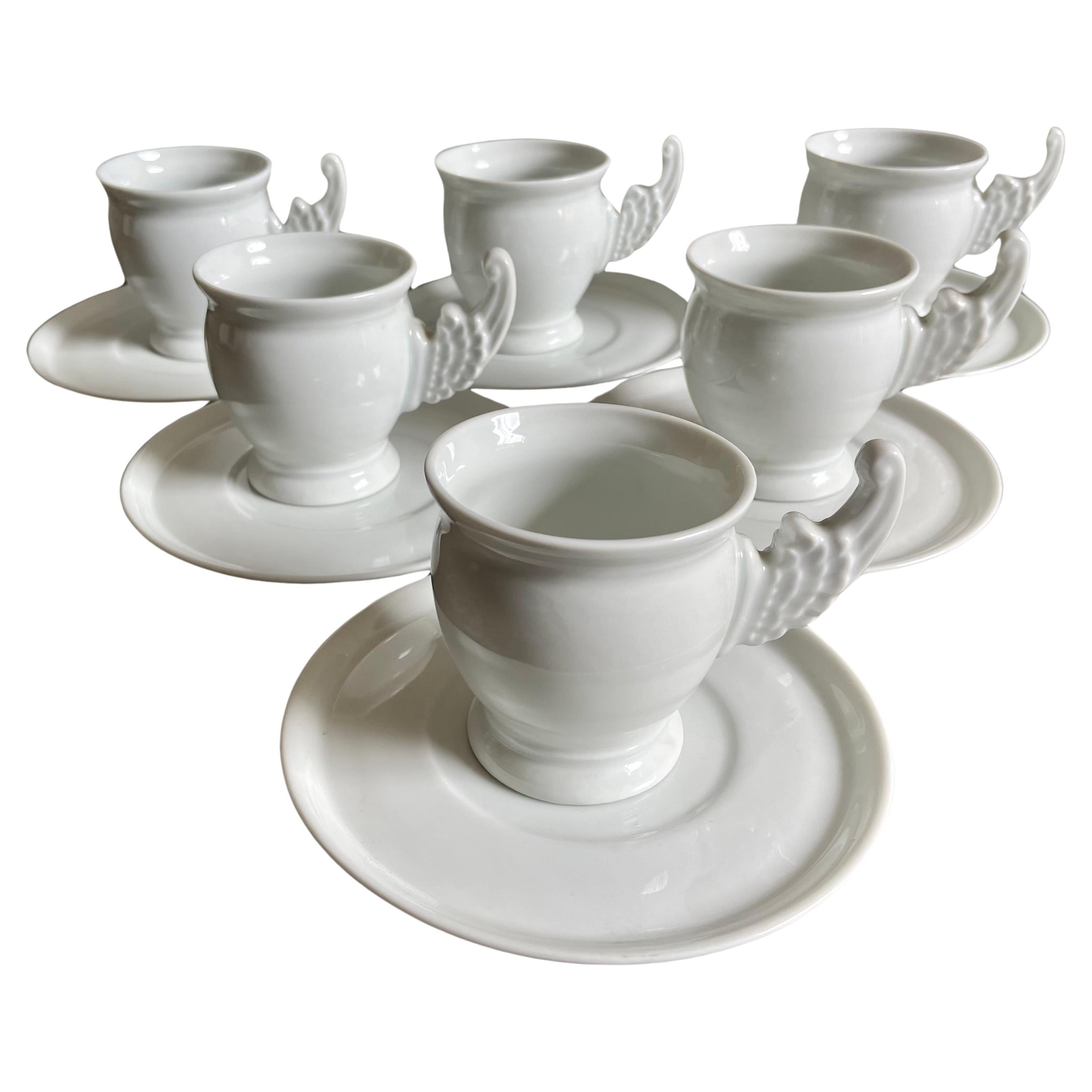 Set of Six Paris Porcelain Angel Wing Cups  For Sale