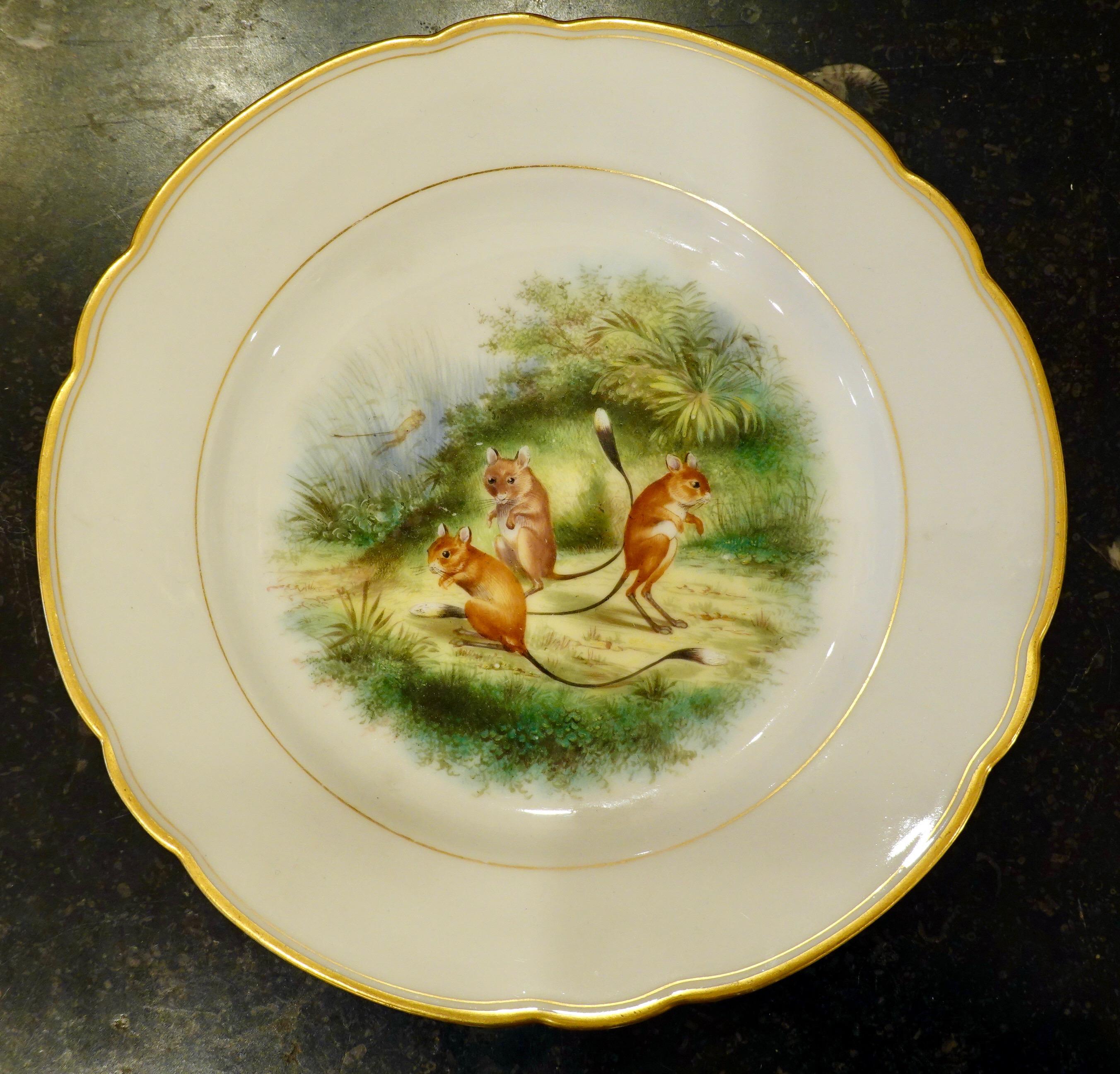 Set of Six Paris Porcelain Fruit Plates with Hand-Painted Scenes of Animals For Sale 5
