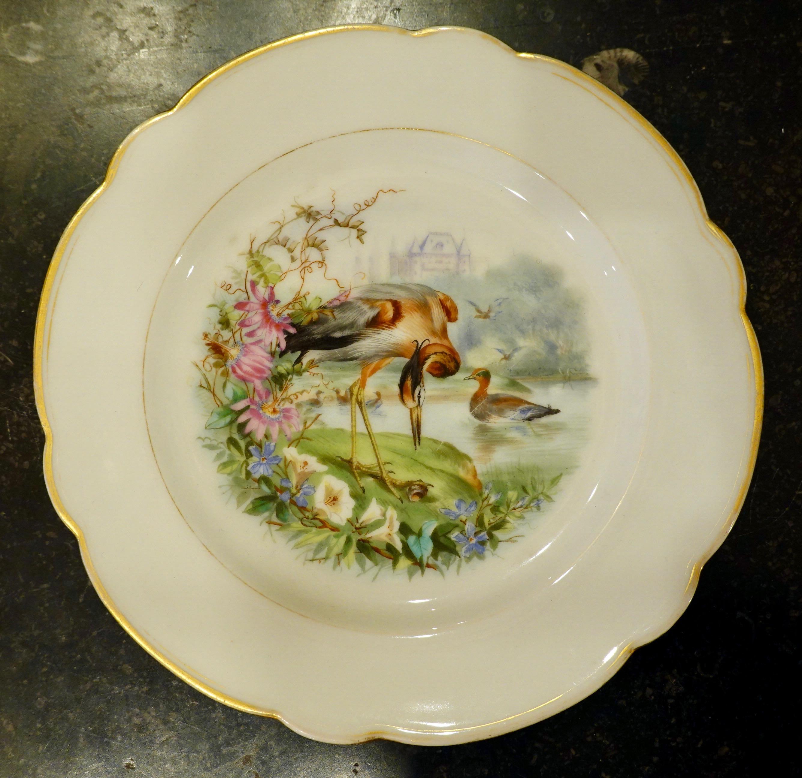 Set of Six Paris Porcelain Fruit Plates with Hand-Painted Scenes of Animals For Sale 7