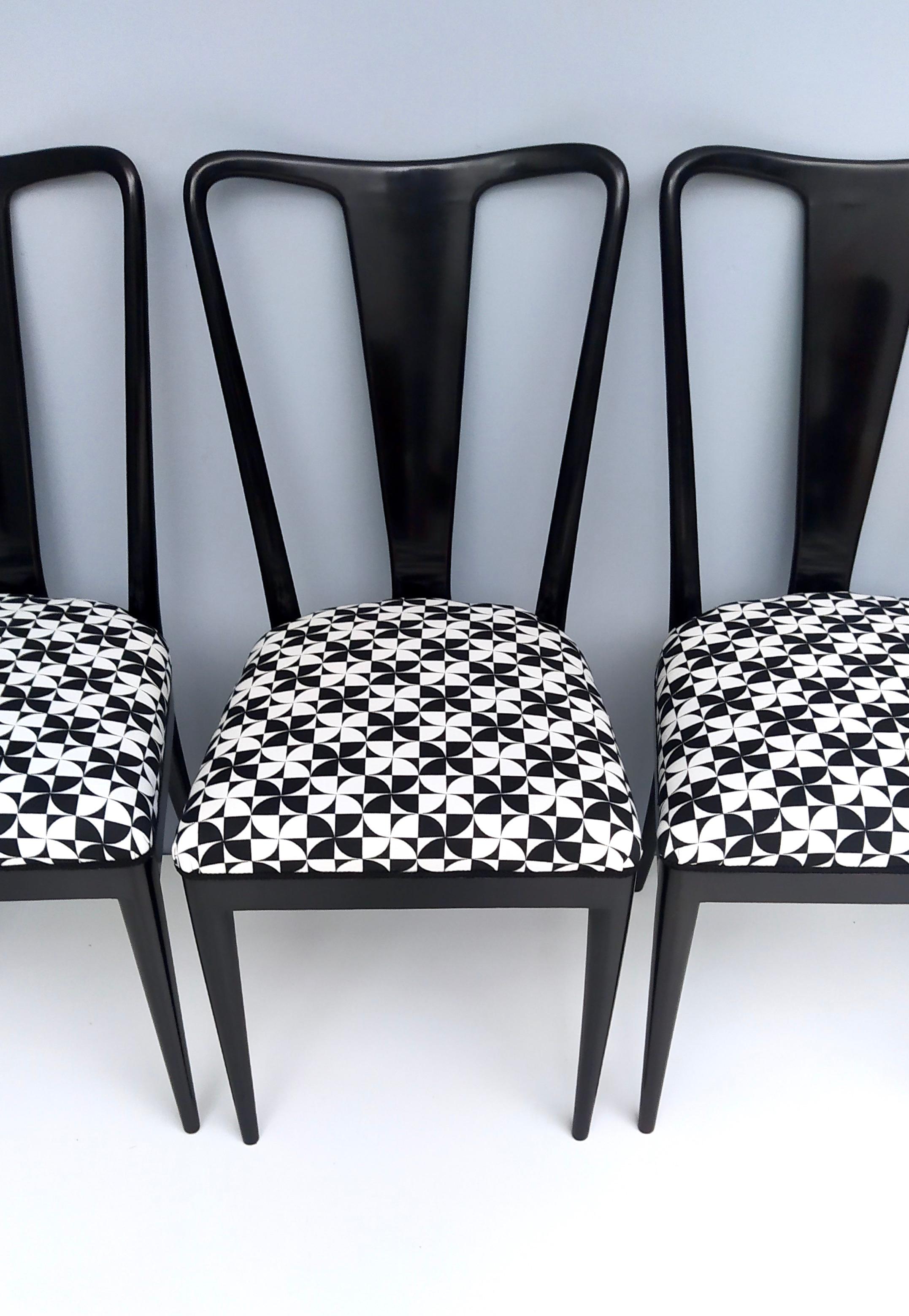 Set of Six Patterned Ebonized Walnut Chairs by Guglielmo Ulrich, Italy 4