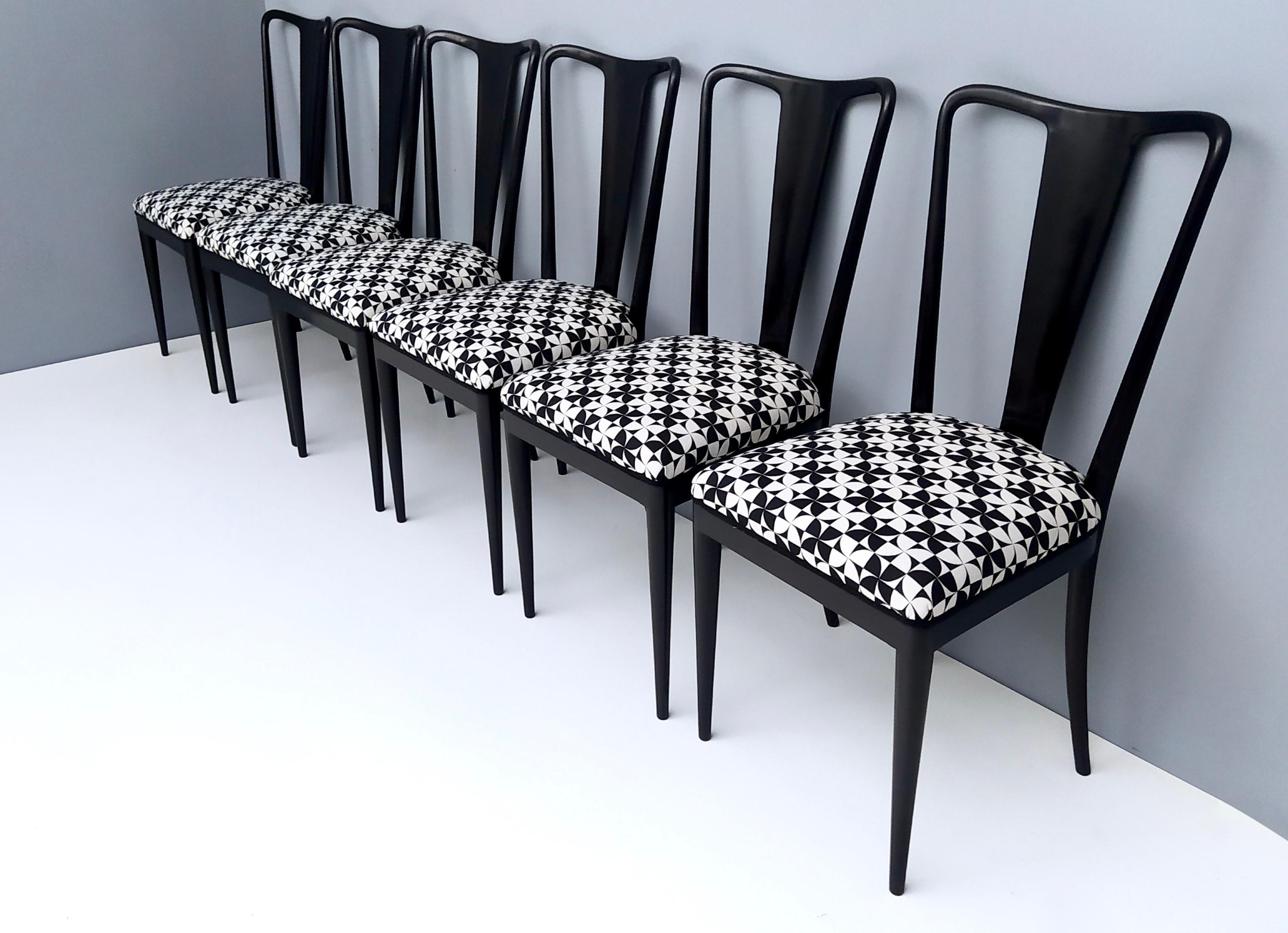 Italian Set of Six Patterned Ebonized Walnut Chairs by Guglielmo Ulrich, Italy