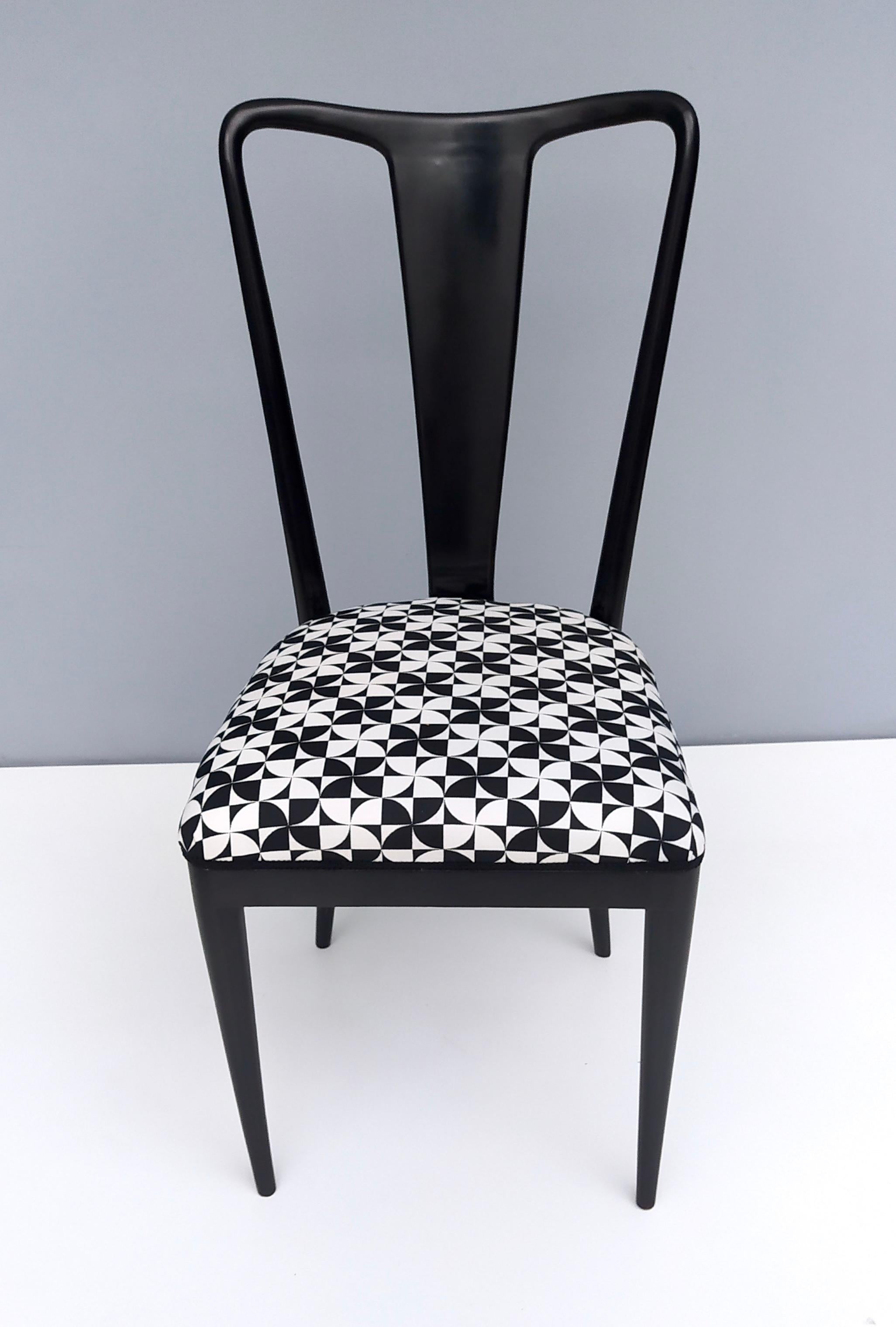 Mid-20th Century Set of Six Patterned Ebonized Walnut Chairs by Guglielmo Ulrich, Italy