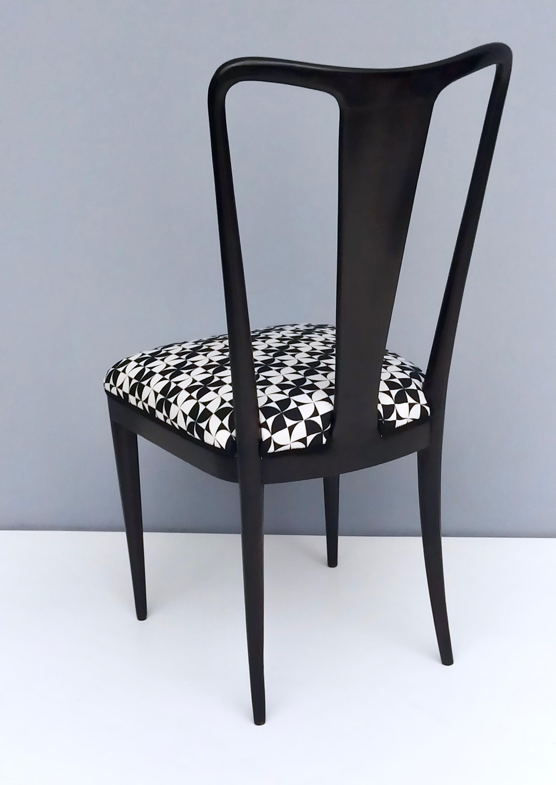 Fabric Set of Six Patterned Ebonized Walnut Chairs by Guglielmo Ulrich, Italy
