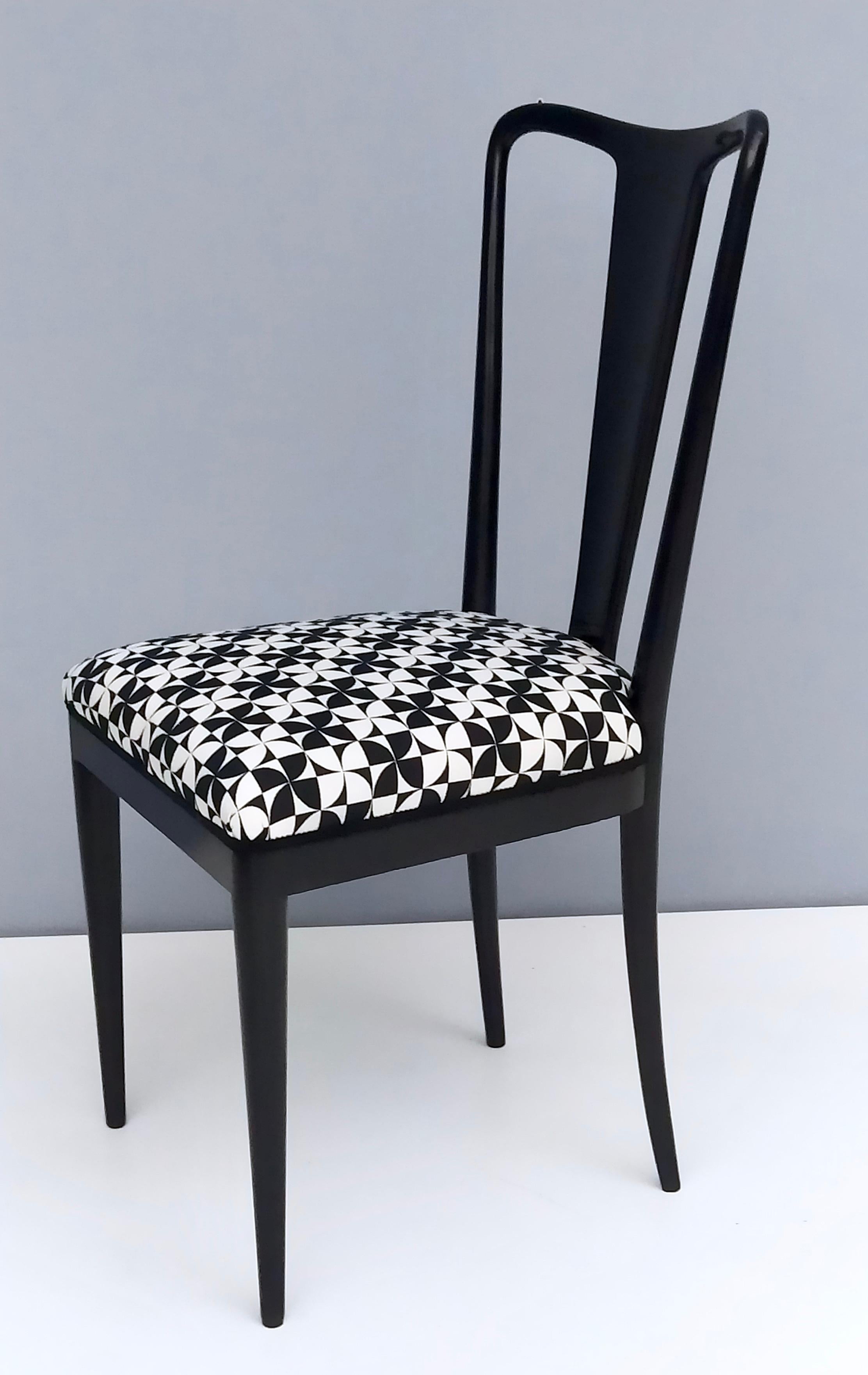 Set of Six Patterned Ebonized Walnut Chairs by Guglielmo Ulrich, Italy 2