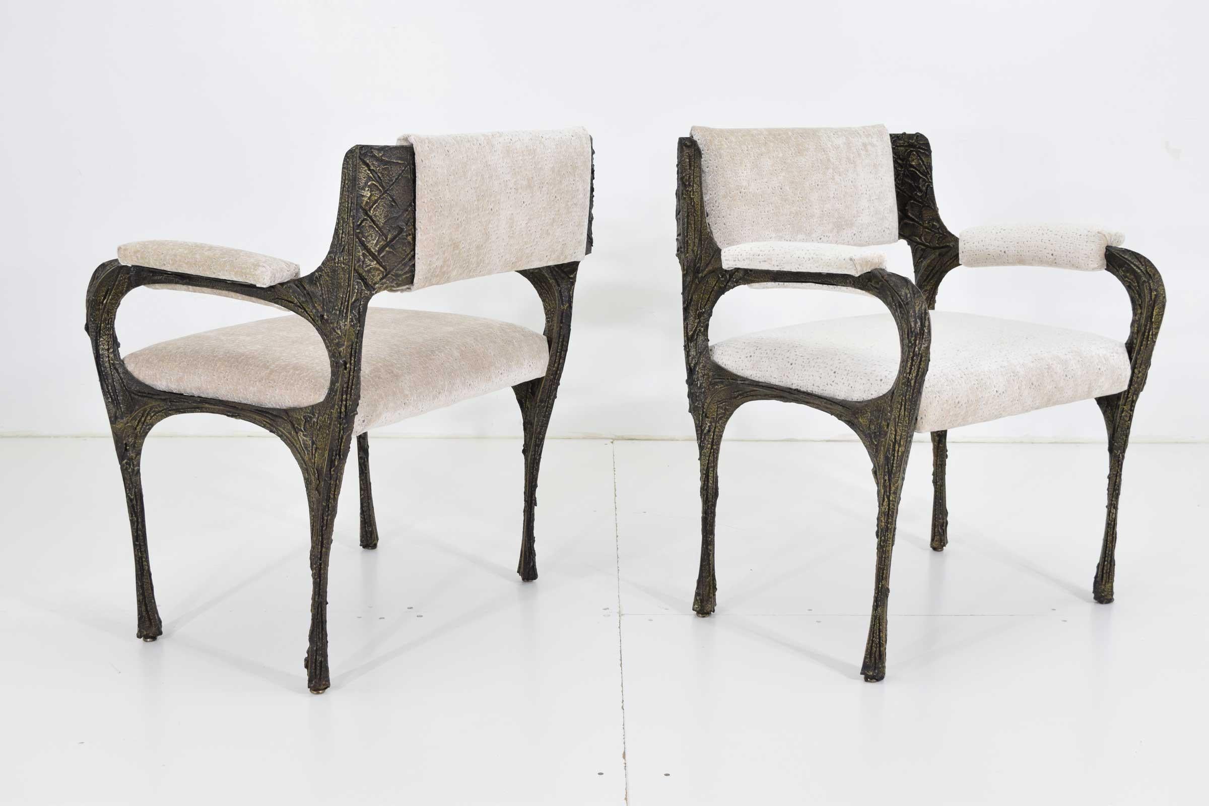 Set of Six Paul Evans Brutalist Sculpted Bronze and Resin Dining Chairs, 1972 1