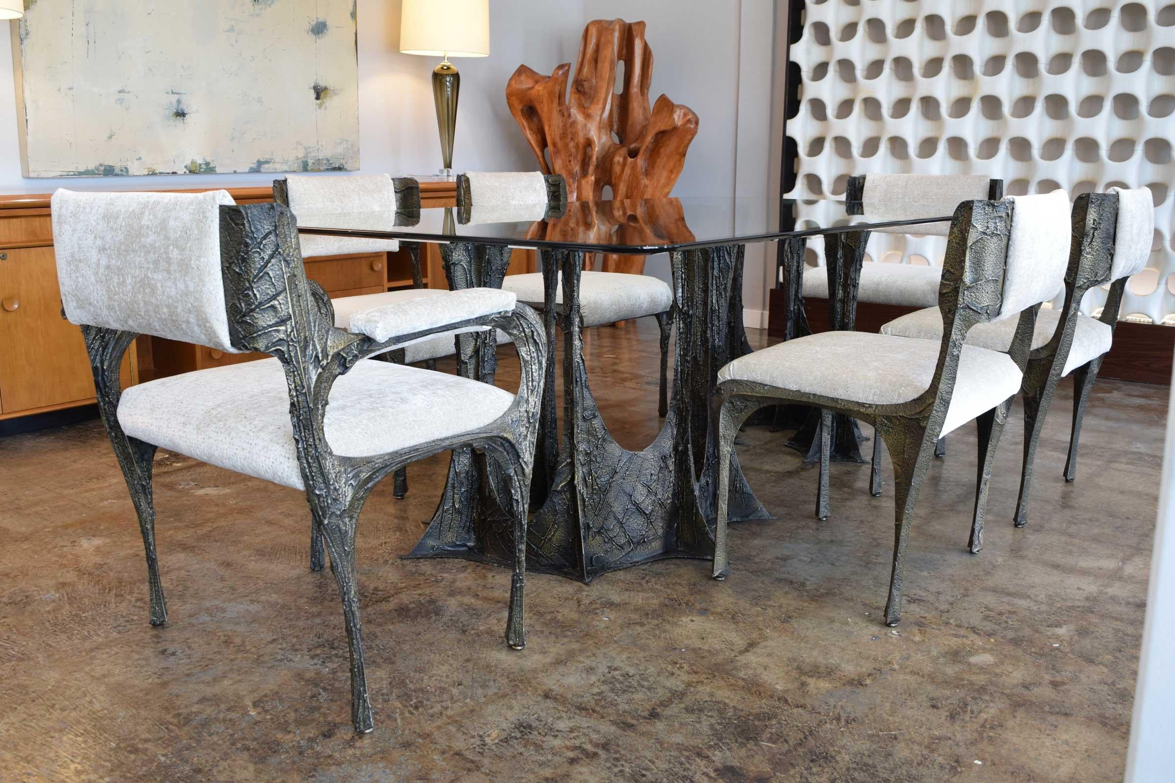 Set of Six Paul Evans Brutalist Sculpted Bronze and Resin Dining Chairs, 1972 In Excellent Condition In Dallas, TX