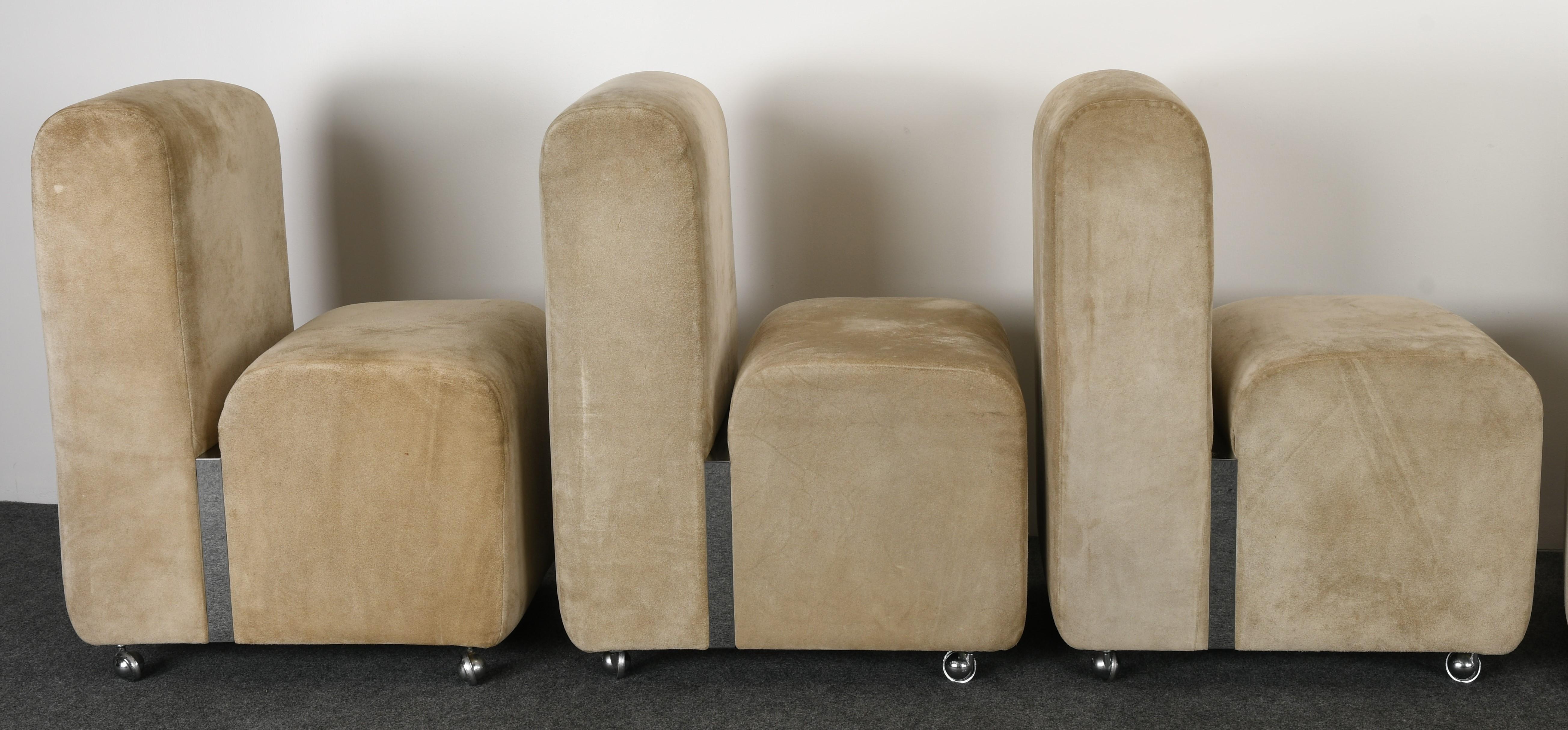 Leather Set of Six Paul Evans Dining Chairs, 1982