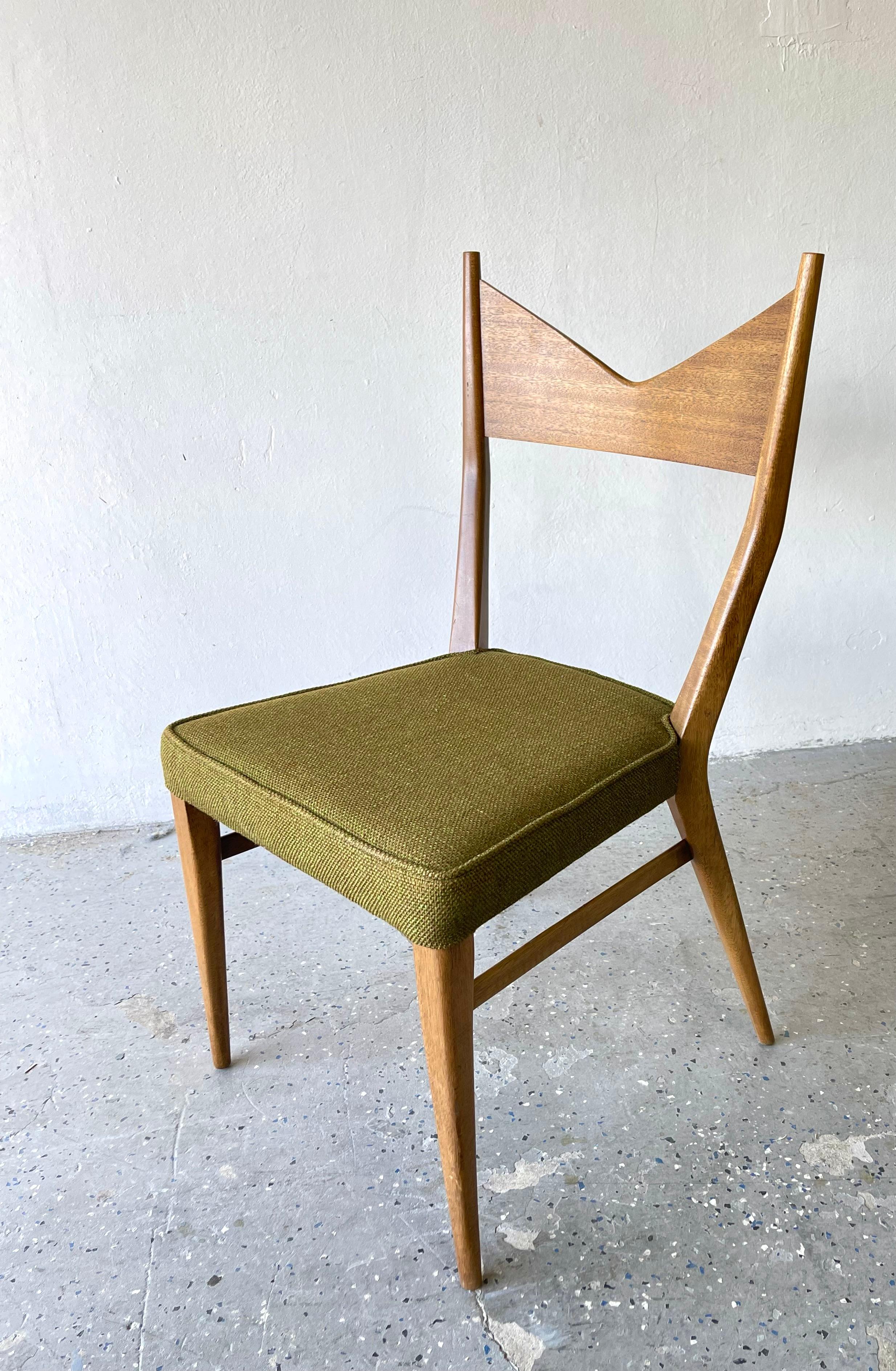 Fabric Set of Six Paul McCobb for Directional Sculpted Mahogany Bowtie Dining Chairs