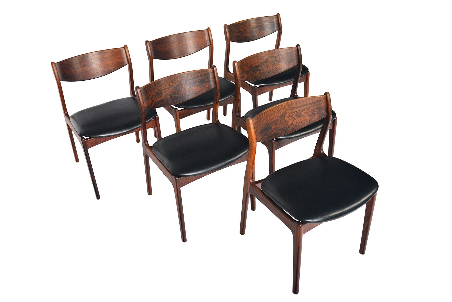 Scandinavian Modern Set of Six P.E. Jørgensen Rosewood and Leather Dining Chairs