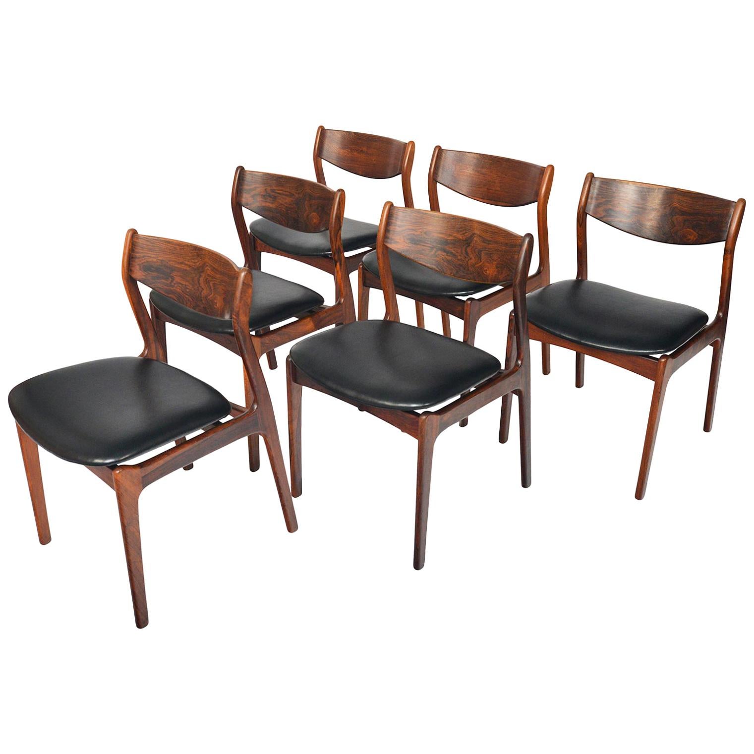 Set of Six P.E. Jørgensen Rosewood and Leather Dining Chairs