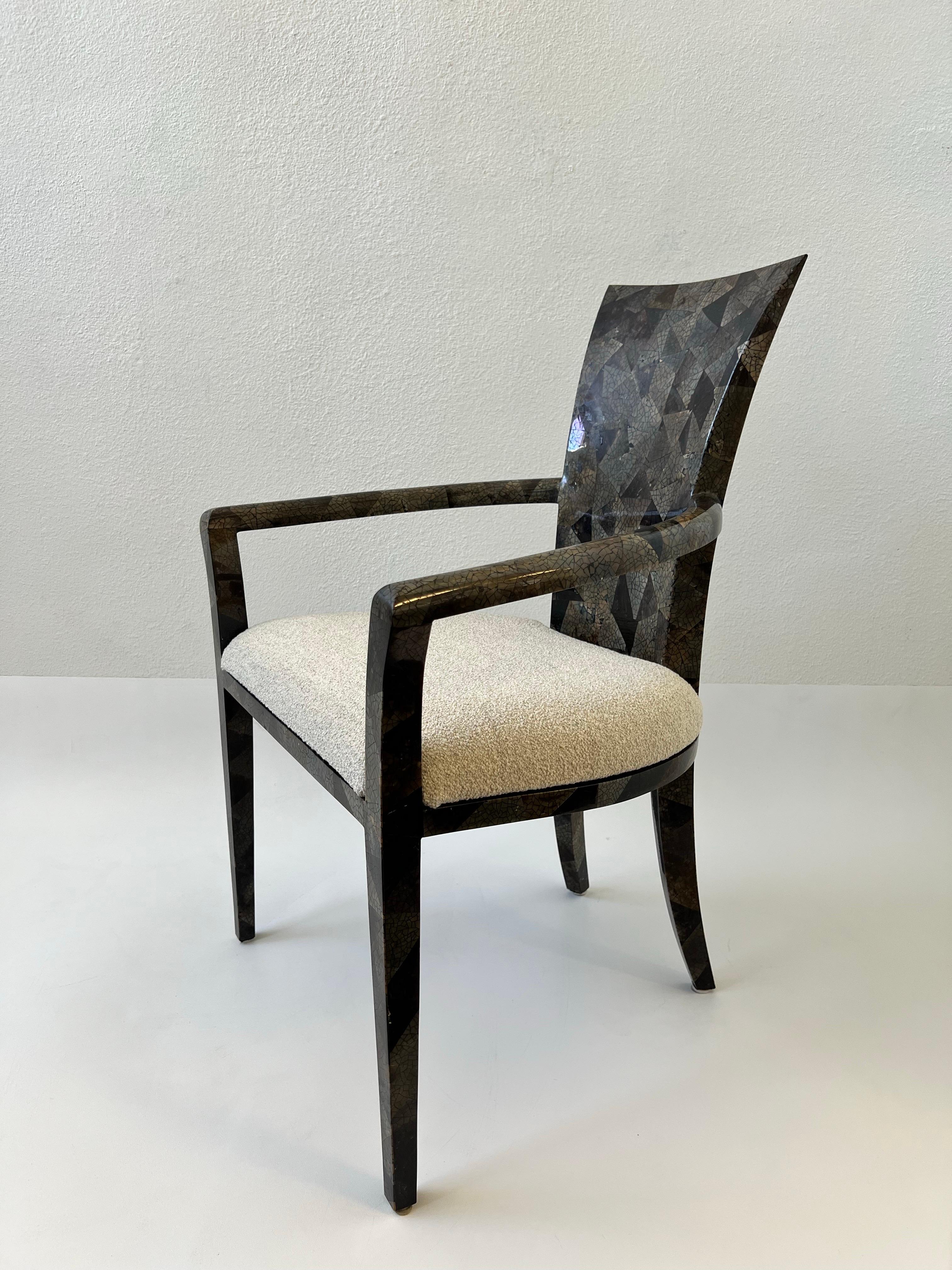 Polished Set of Six Pen Shell Dining Chairs by Marquis Collection of Beverly Hills For Sale