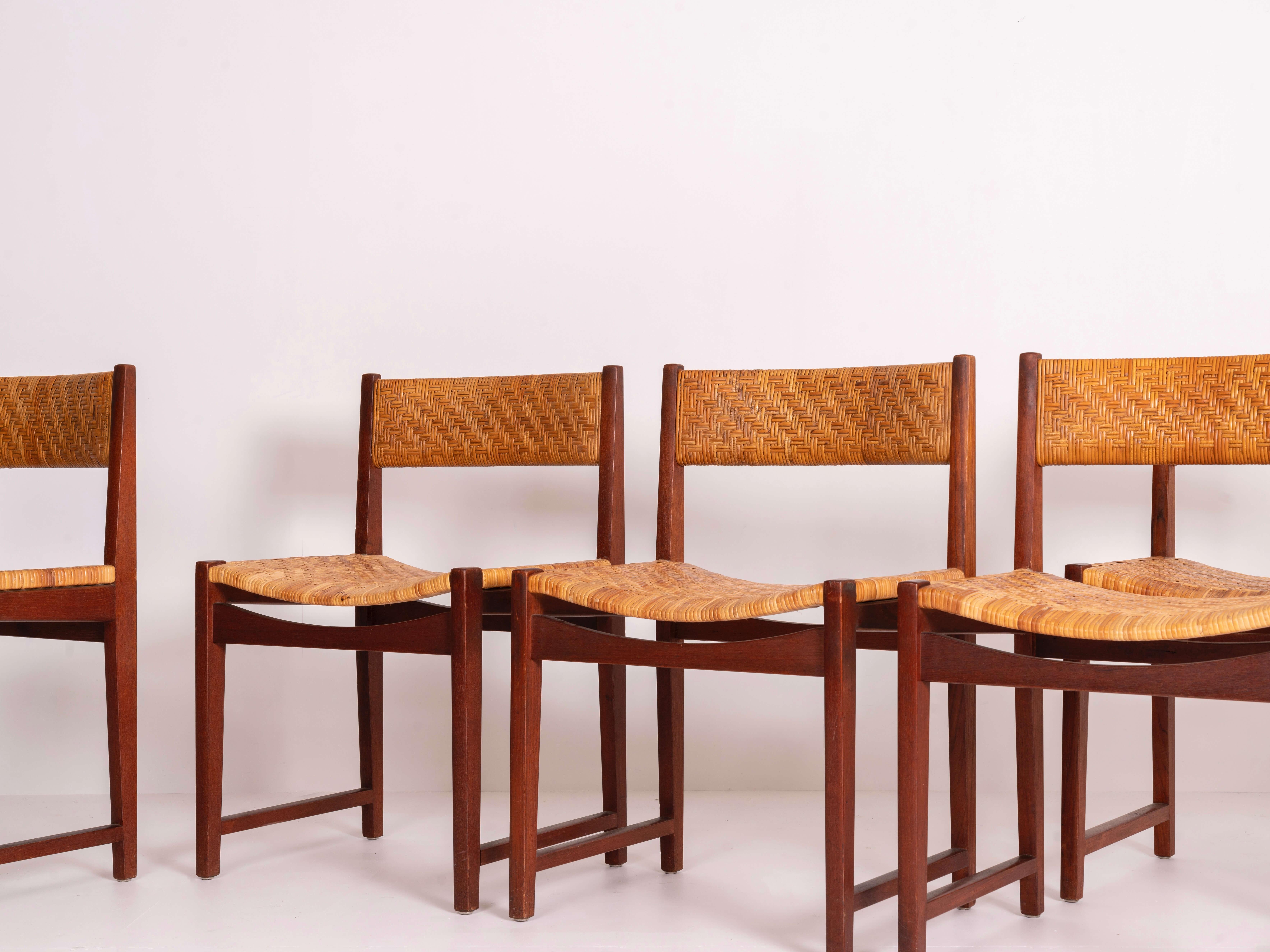 Scandinave moderne Ensemble de six chaises de salle à manger Peter Hvidt & Orla Mlgaard, modèle 350, Danemark, années 1960