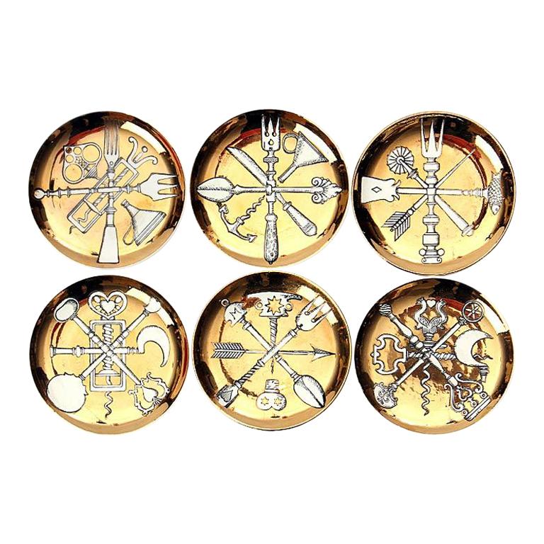 Set of Six Petite Plates by Piero Fornasetti For Sale