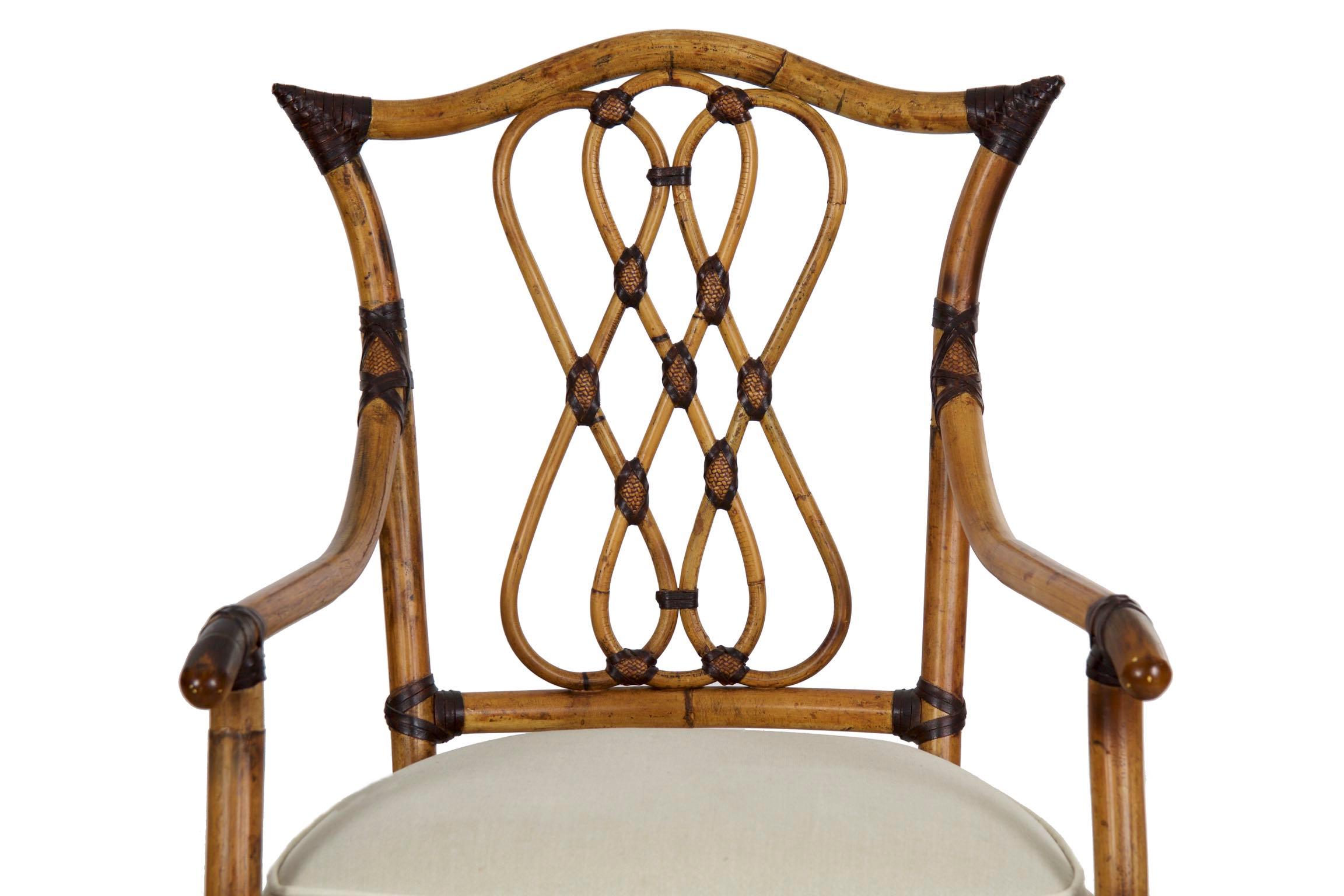 Satz von sechs mit Leder bezogenen Rattan-Esszimmerstühlen von Pierce Martin, 21. Jahrhundert im Zustand „Gut“ in Shippensburg, PA