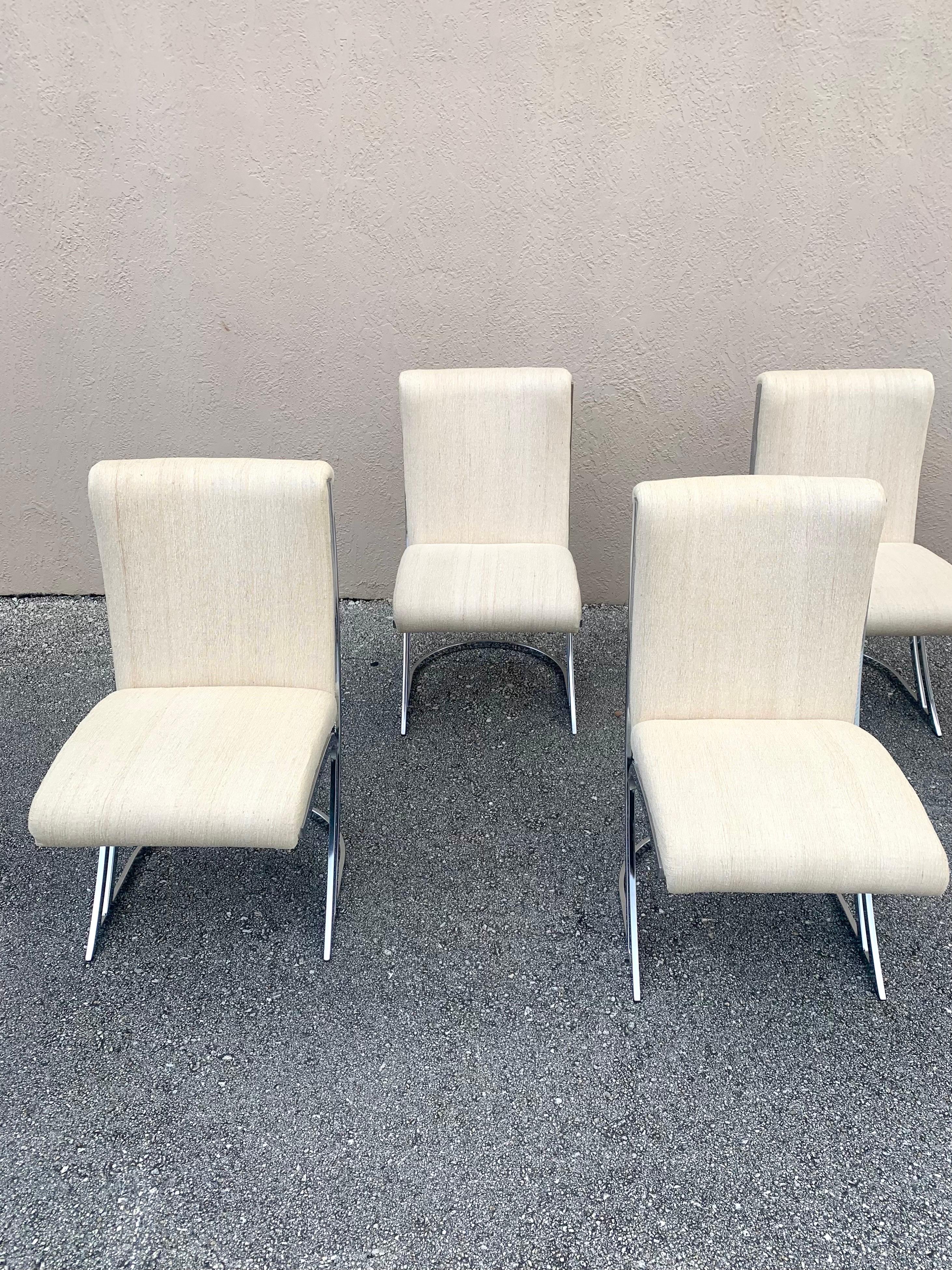 Set of Six Pierre Cardin Crome Dining Chairs, Mid-Century Modern In Good Condition For Sale In Boynton Beach, FL