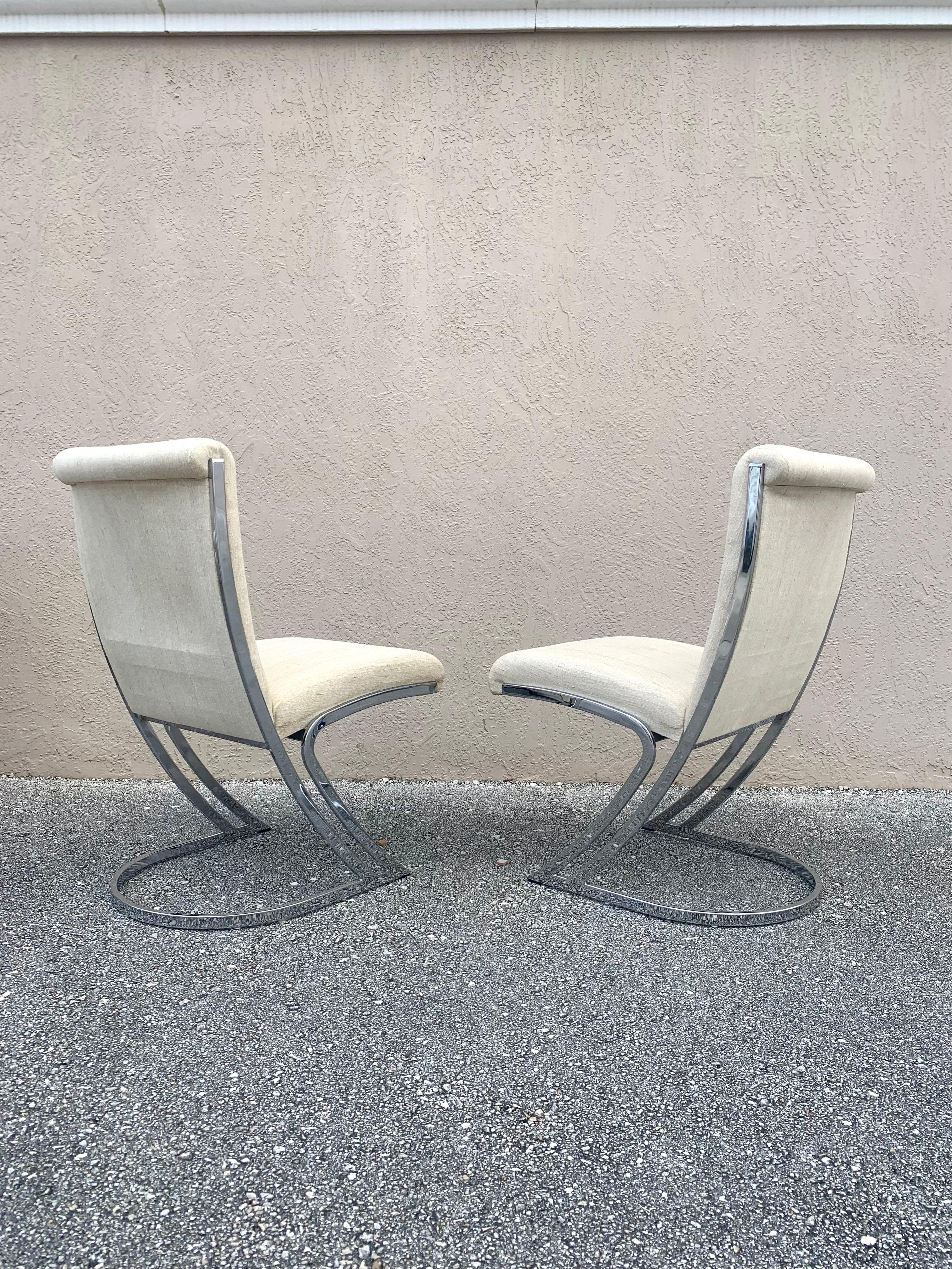 Upholstery Set of Six Pierre Cardin Crome Dining Chairs, Mid-Century Modern For Sale