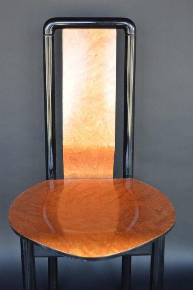 Set di sei sedie da pranzo Pierre Cardin in acero ebanizzato e pecan. U.S.A. Anni '70 In condizioni buone in vendita a Los Angeles, CA