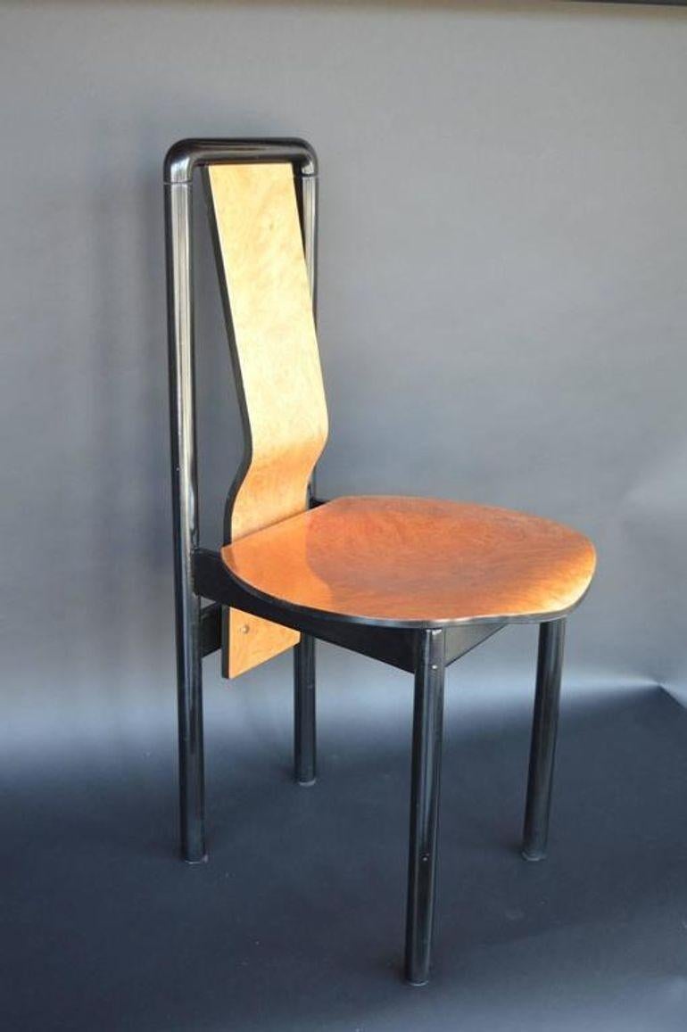Fine XX secolo Set di sei sedie da pranzo Pierre Cardin in acero ebanizzato e pecan. U.S.A. Anni '70 in vendita