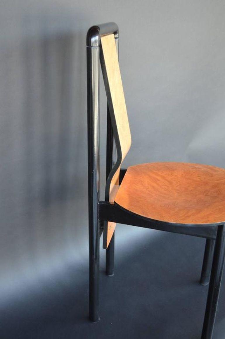 Legno Set di sei sedie da pranzo Pierre Cardin in acero ebanizzato e pecan. U.S.A. Anni '70 in vendita