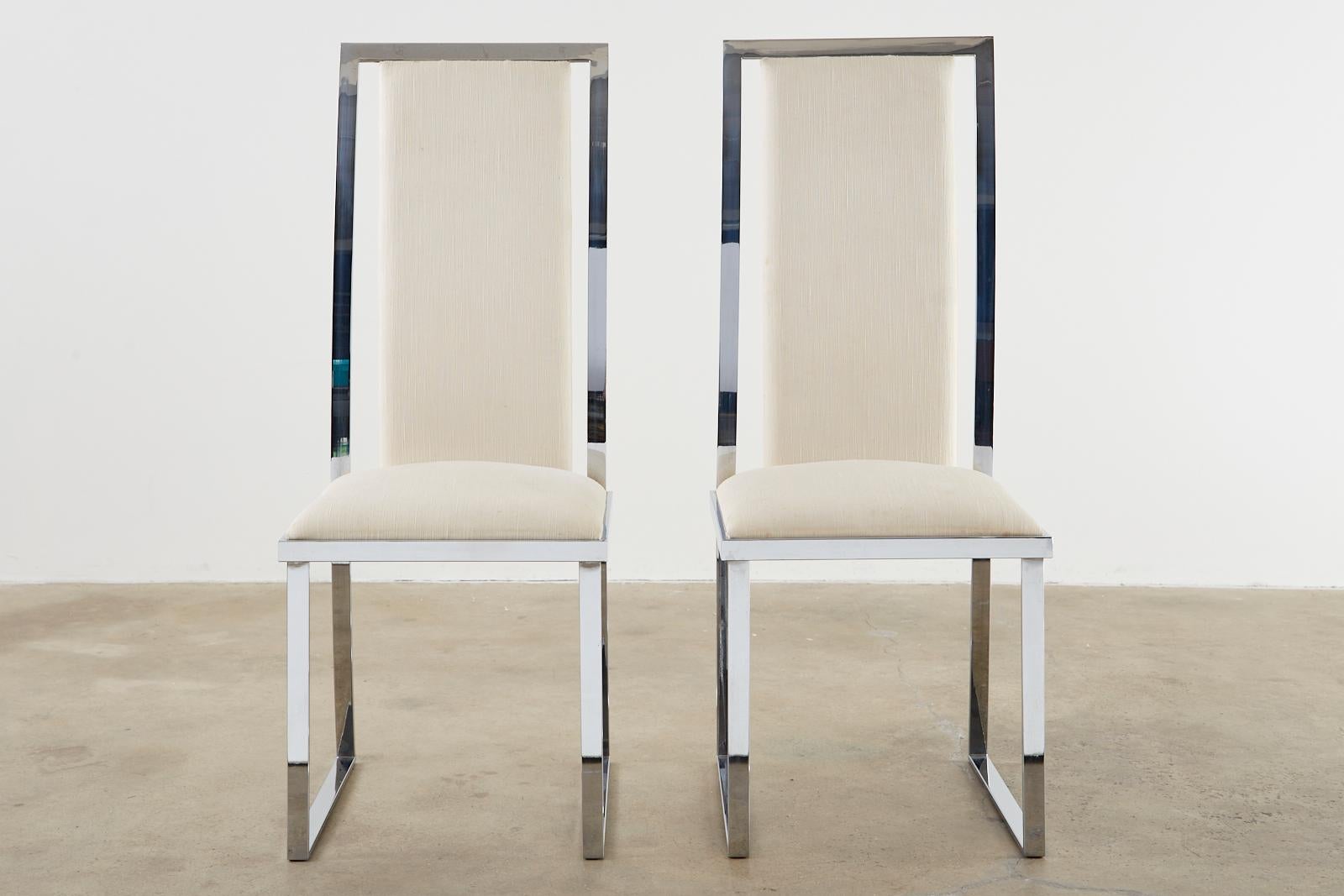 Ensemble de six chaises de salle à manger chromées à barre plate Pierre Cardin en vente 7
