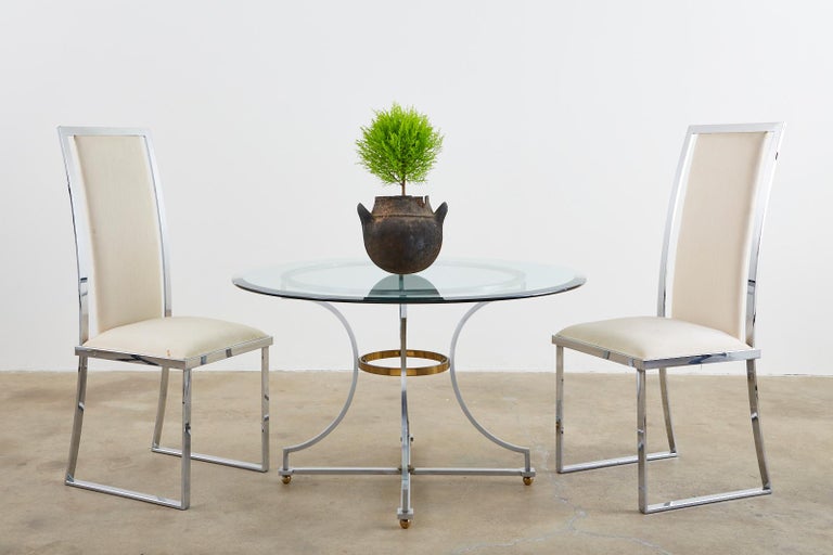 Set of Six Pierre Cardin Flat Bar Chrome Dining Chairs For Sale at