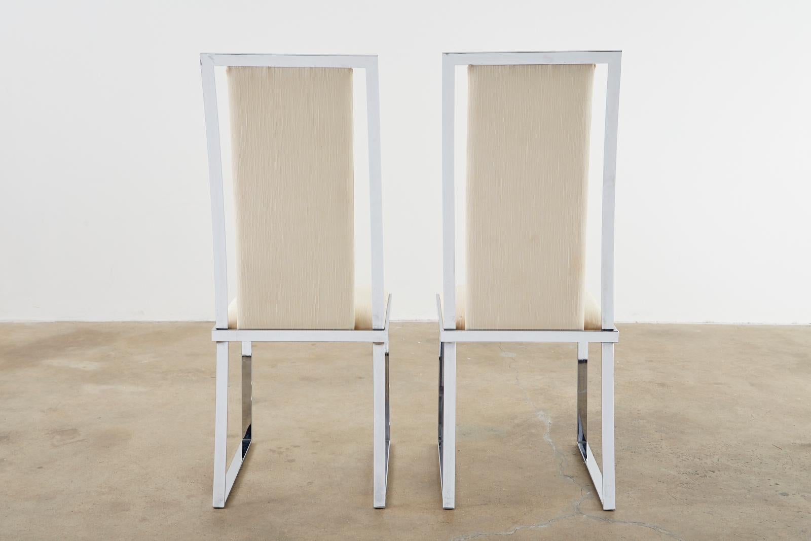 Ensemble de six chaises de salle à manger chromées à barre plate Pierre Cardin en vente 13