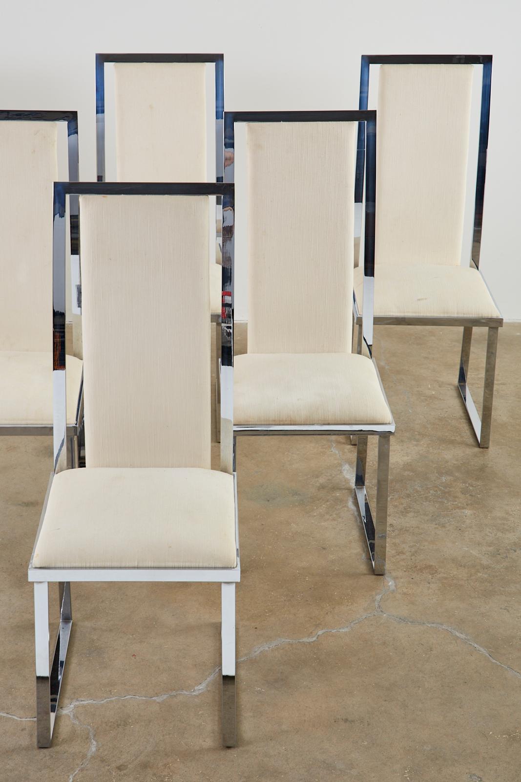 Américain Ensemble de six chaises de salle à manger chromées à barre plate Pierre Cardin en vente