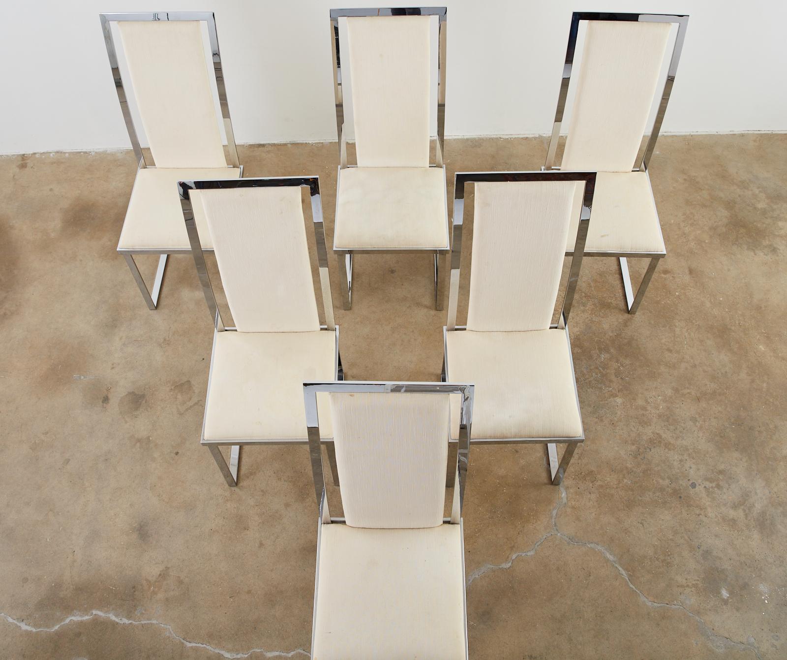 Satz von sechs verchromten Pierre Cardin-Esszimmerstühlen mit flachen Stäben im Zustand „Gut“ im Angebot in Rio Vista, CA